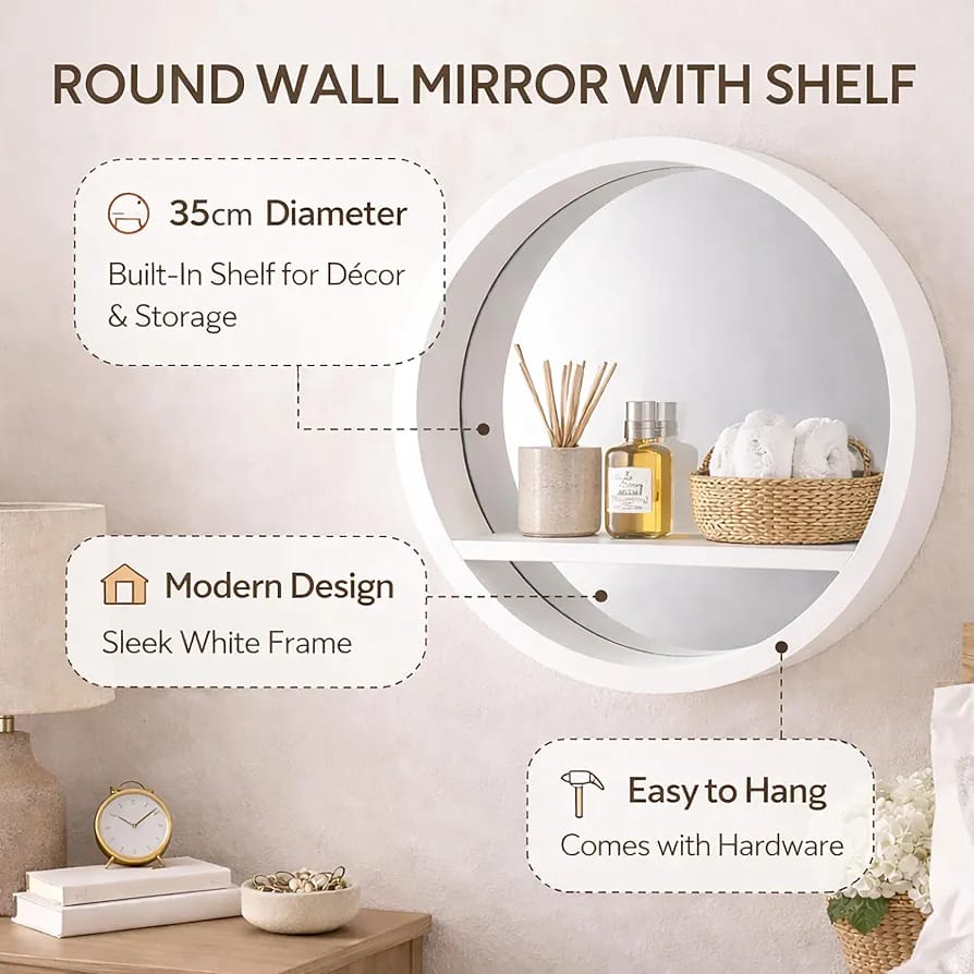 Round Wall Mirror with Shelf