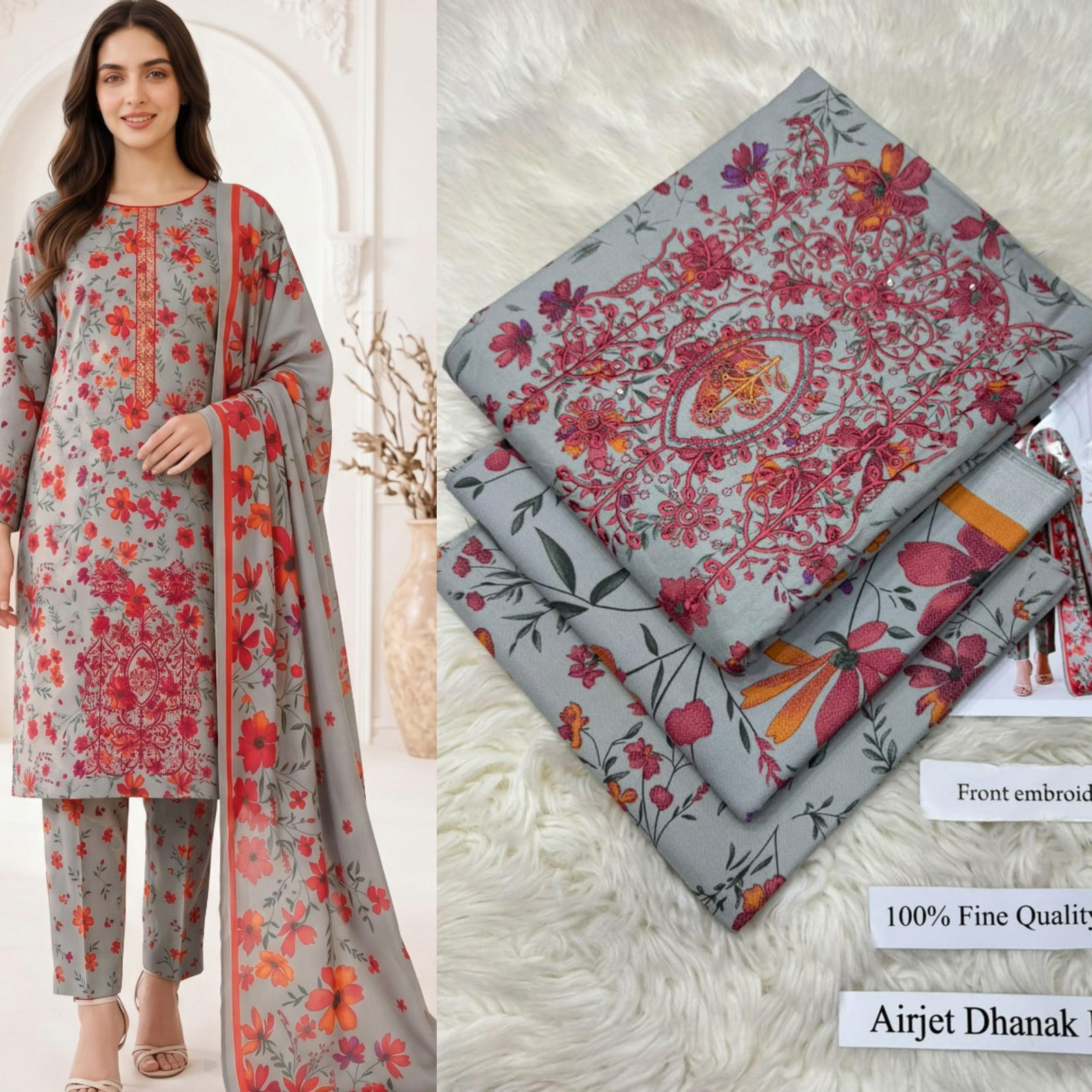 Airjet Dhanak with Dhanak Dupatta Panel Sequence Embroidered - DESIGN 20