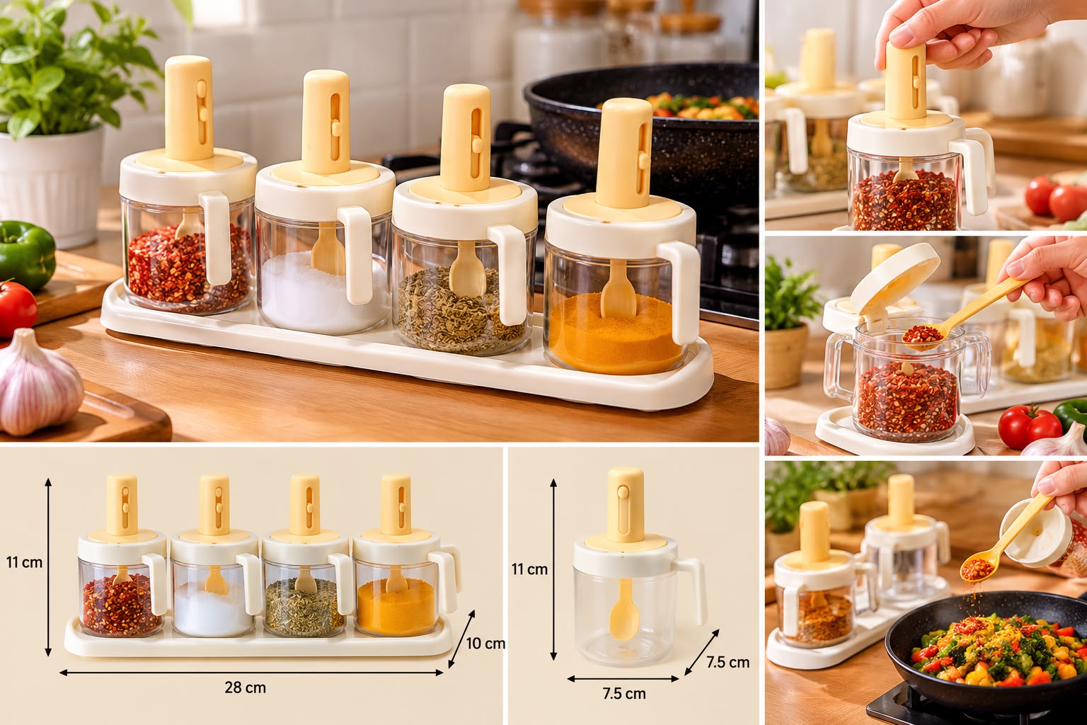 4pcs Spice Jar Set with Built-In Spoons