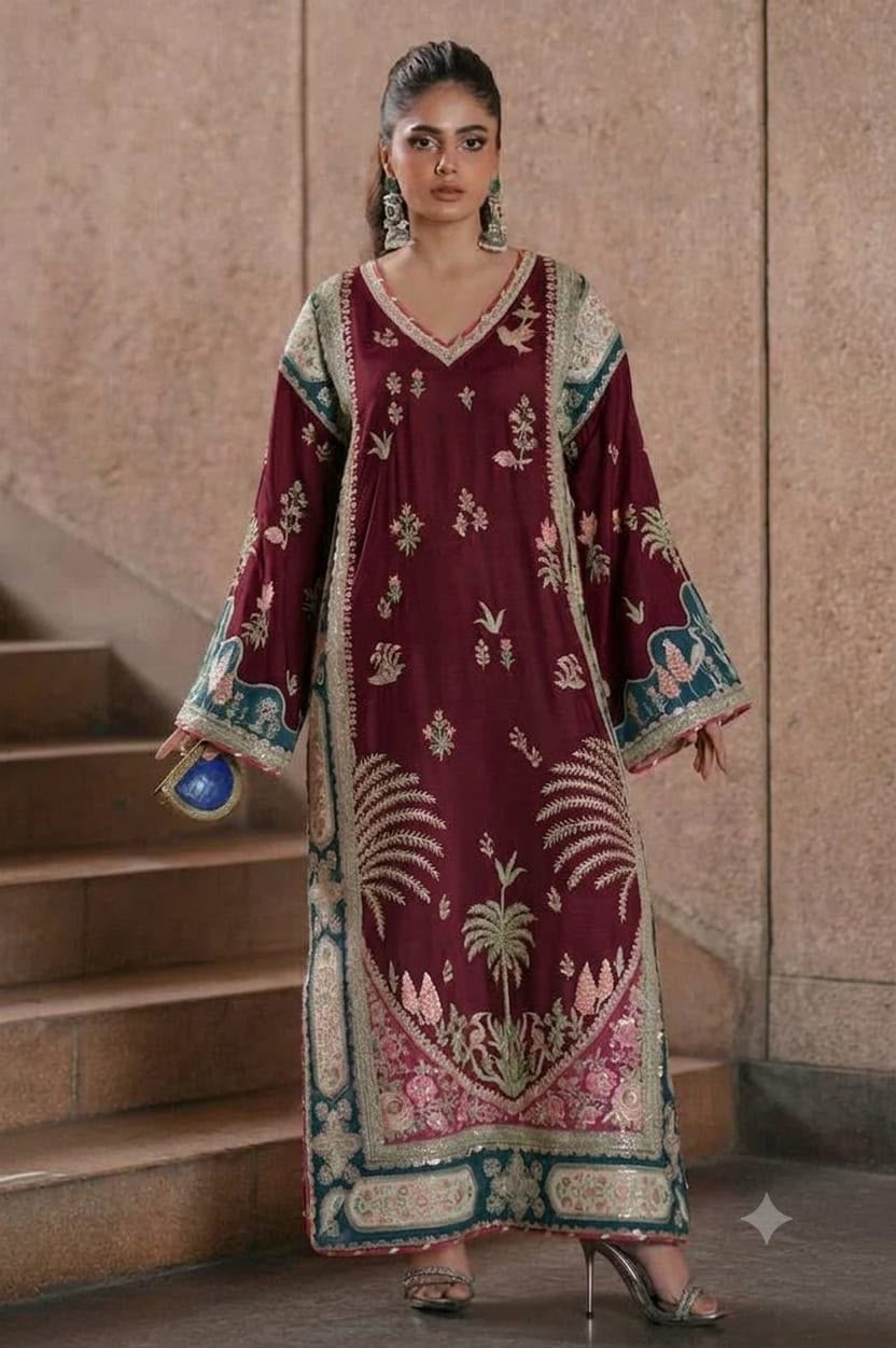 Ethnic Silk Embroidered Kaftan 2PC Suit - DESIGN 02