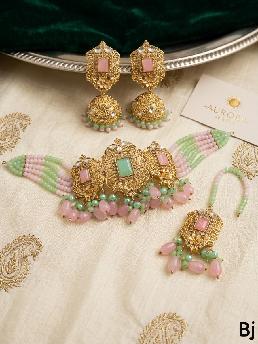 Kundan Choker Set with Earrings and Tika - DESIGN 06