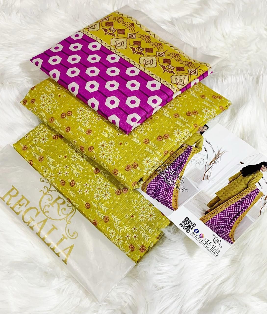 REGALIA ORIGINAL 3PC PRINTED KHADDAR COLLECTION - LIME PURPLE