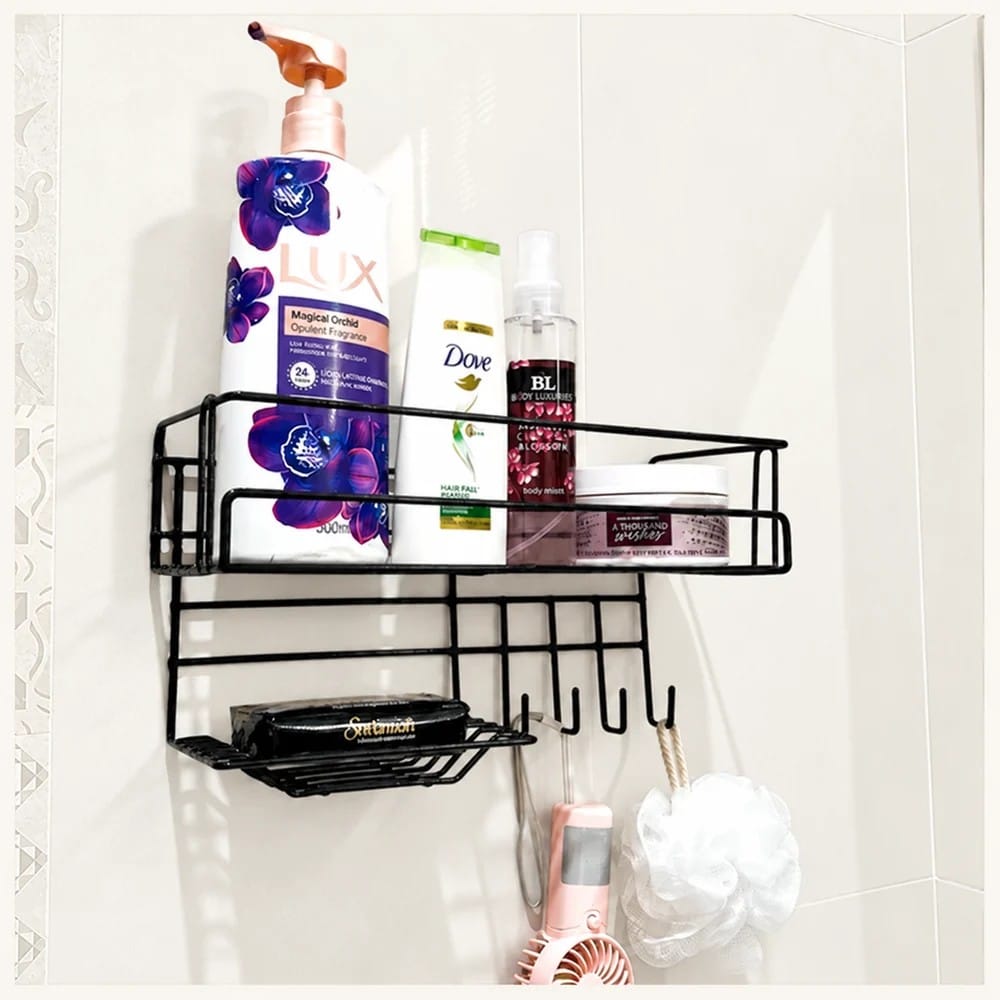 Iron Bathroom Shampoo Rack with Hooks