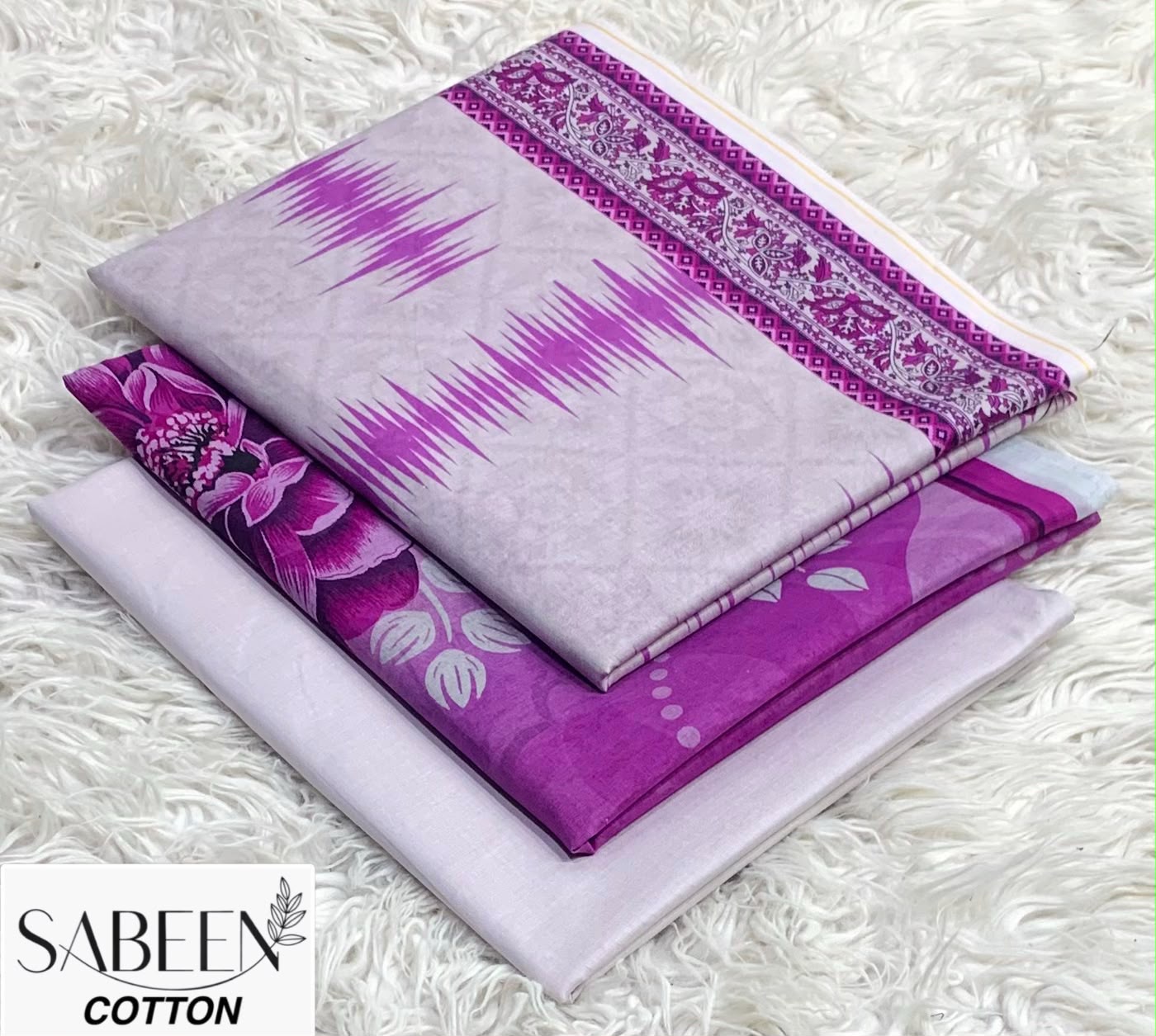SABEEN COTTON ORIGINAL 3PC - LILAC WHITE