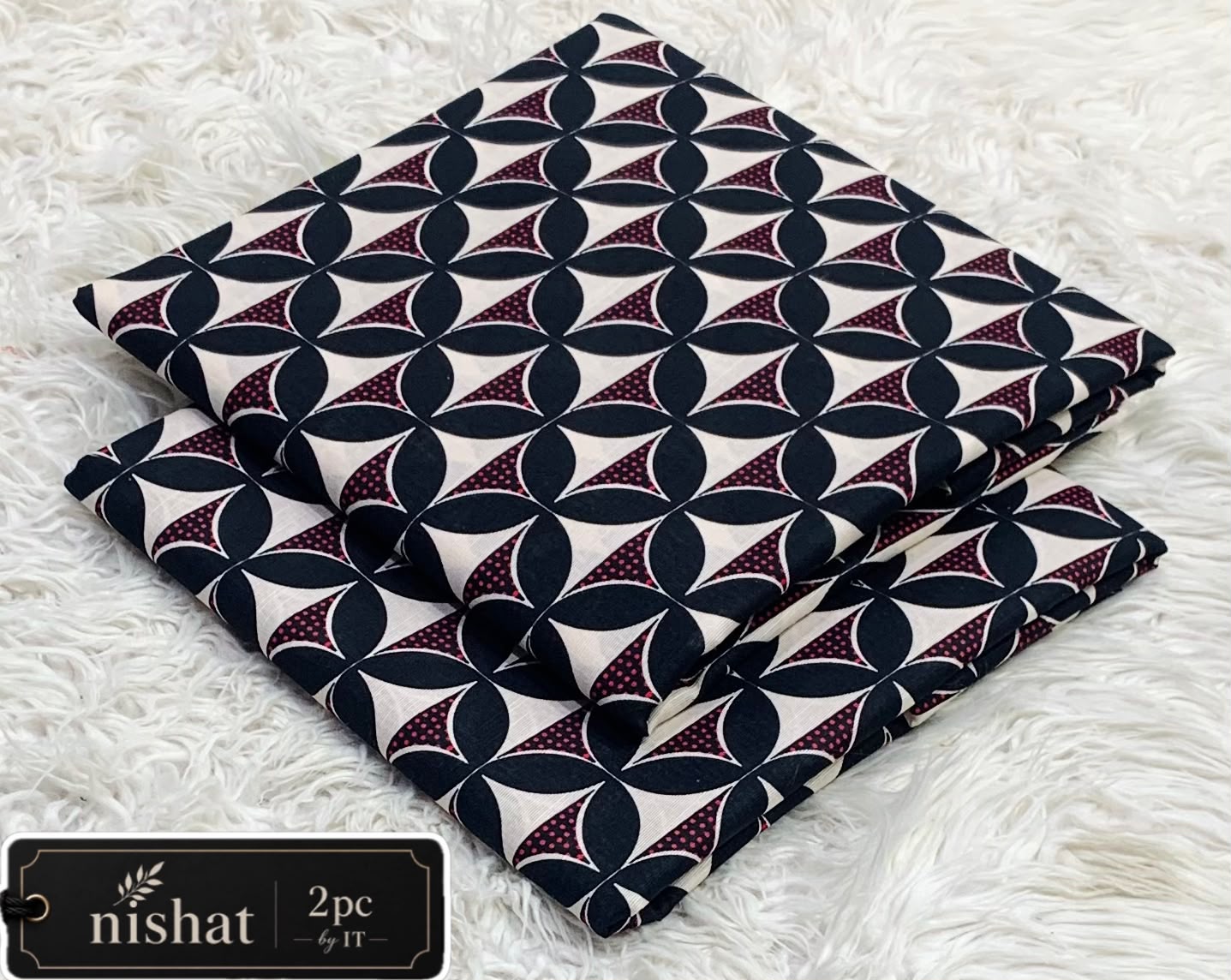 NISHAT ALLOVER KHADDAR 2PC BY IT - NAVY WHITE