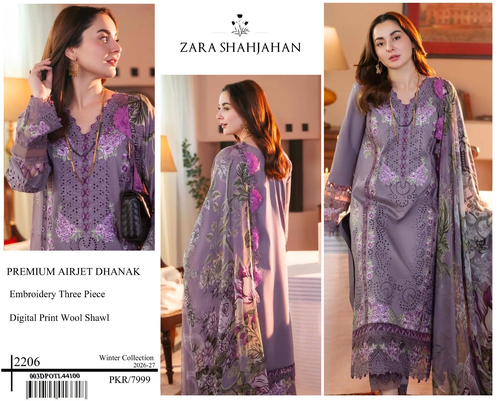 Zara Shahjahan 2206 Airjet Dhanak with Digital Wool Shawl