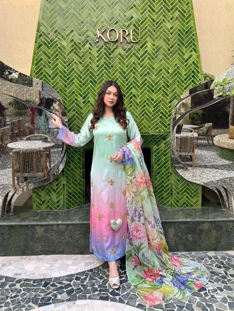 Shamoze Silk Tie Dye Handwork 3PC Suit - DESIGN 05