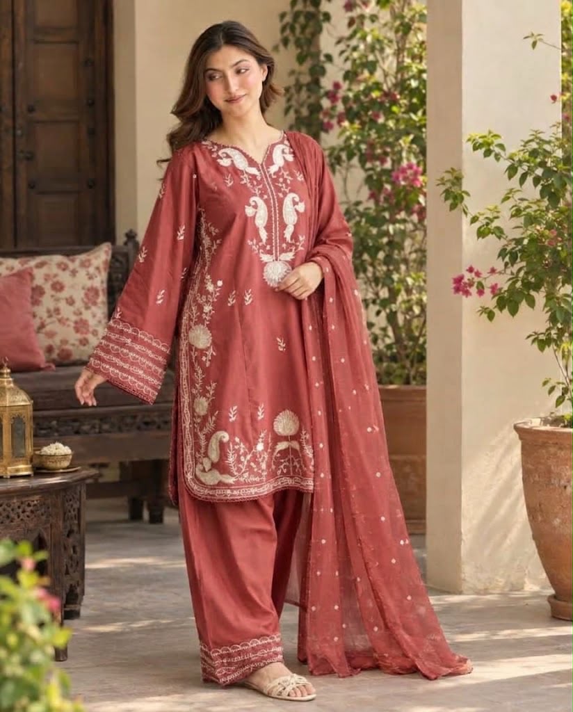 Zara Shah Dhanak Embroidered 3PC Suit D#AL841 - DESIGN 07