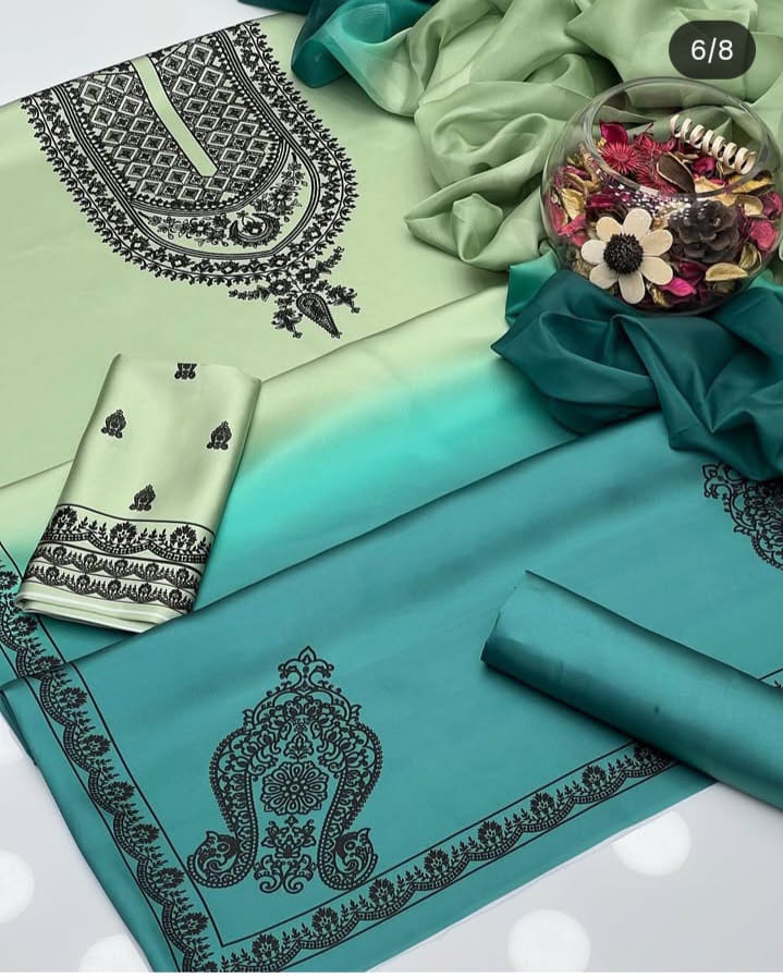 Digital Printed Shamoz Silk 3pc Suit - DESIGN 63