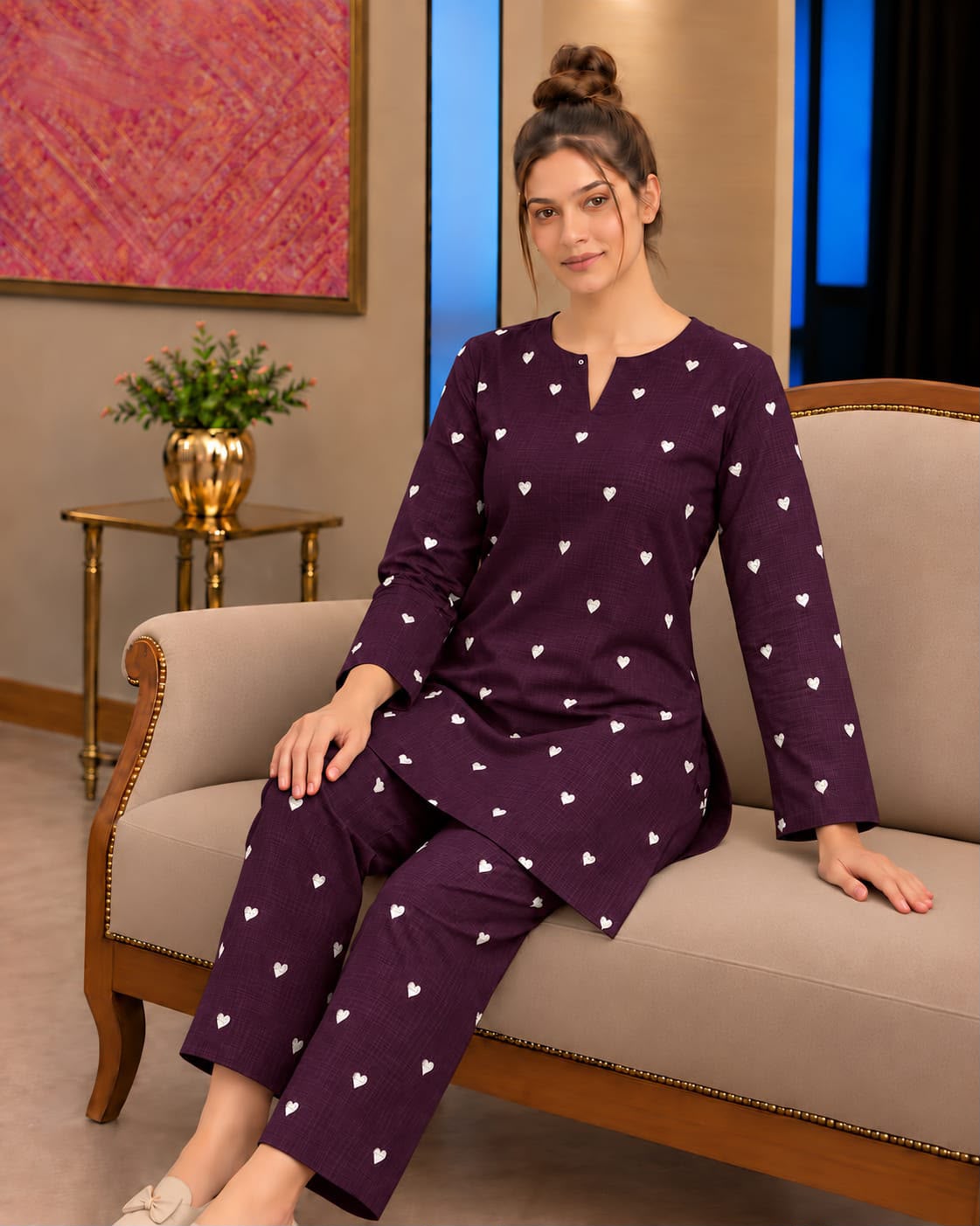 Crimson Dhanak Embroidered 3PC Suit - DESIGN 08