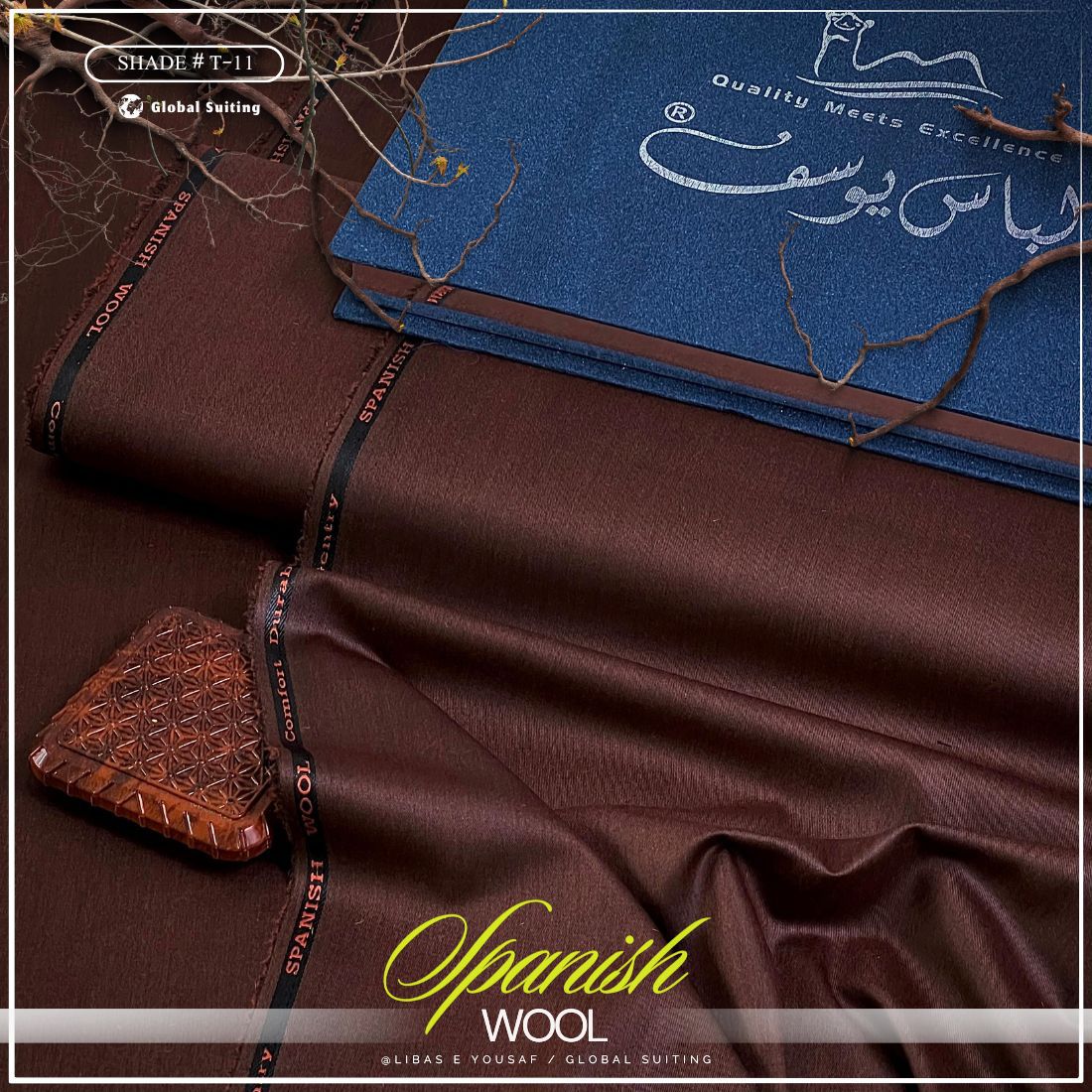 LIBAS E YOUSAF SPANISH WOOL MENS UNSTITCHED - BROWN