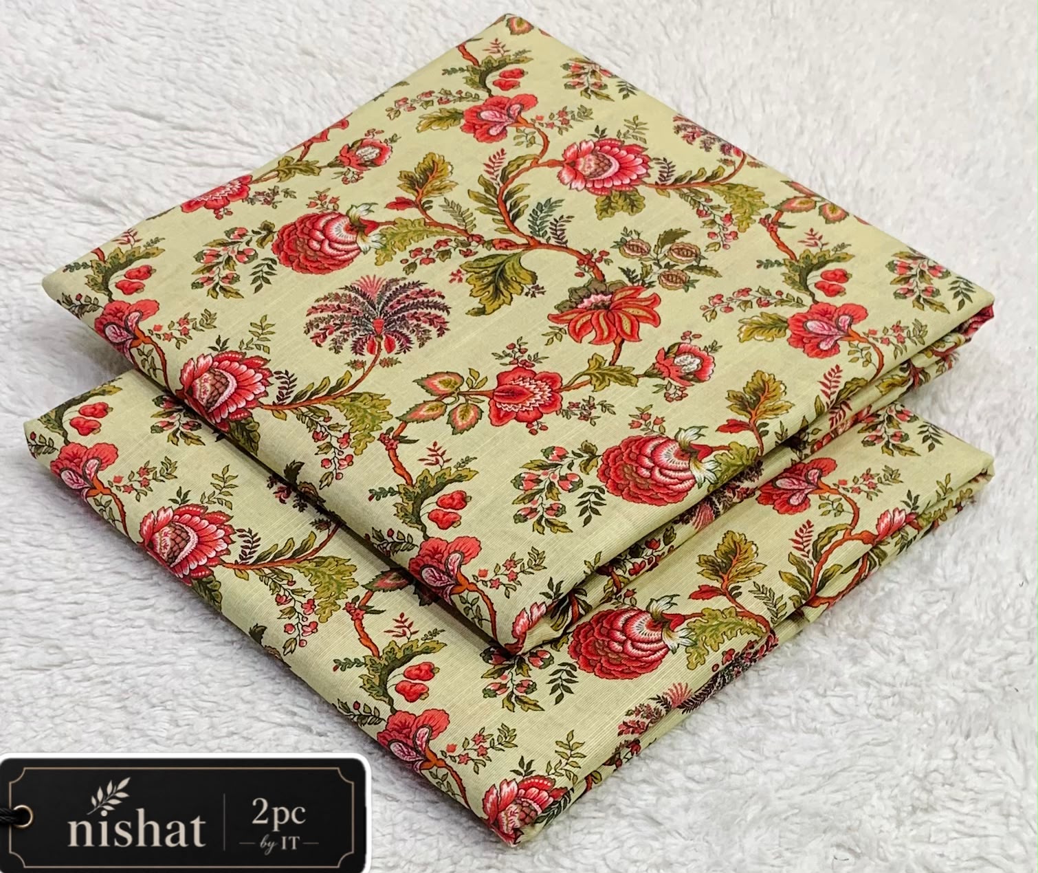NISHAT ALLOVER KHADDAR 2PC BY IT - CREAM RED FLORAL
