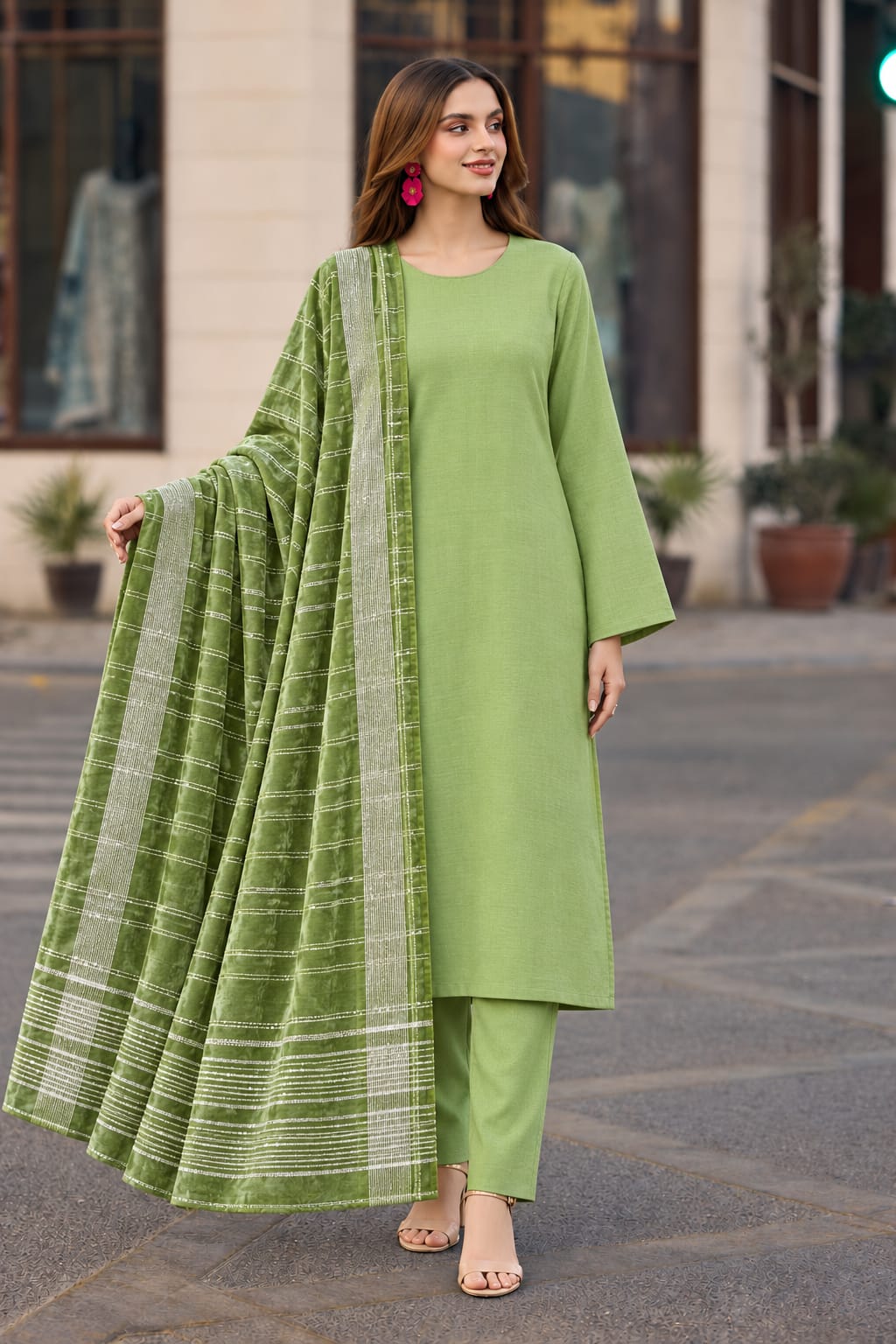 Bareeze Dyed Dhanak with Velvet Fancy Shawl - Design 01