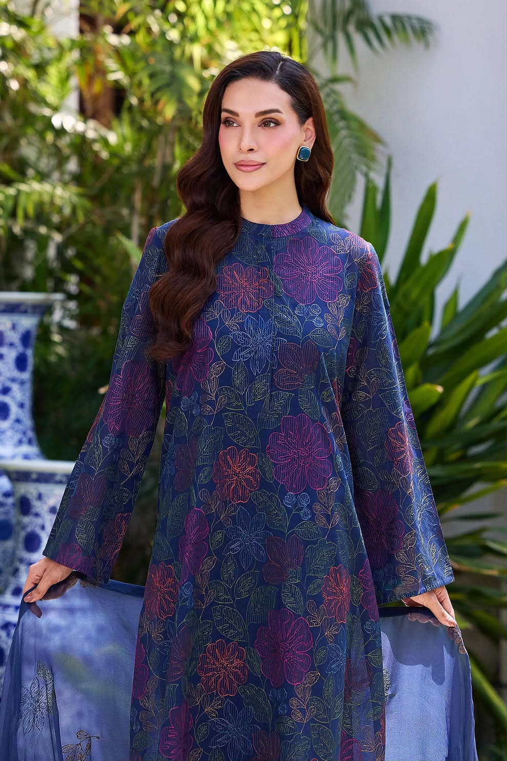 BAREEZE 6189 DHANAK EMBROIDERED - ROYAL BLUE