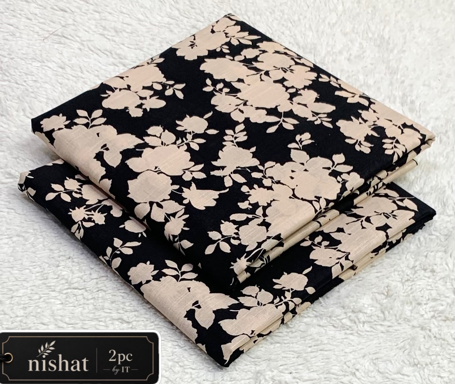 NISHAT ALLOVER KHADDAR 2PC BY IT - BLACK CREAM