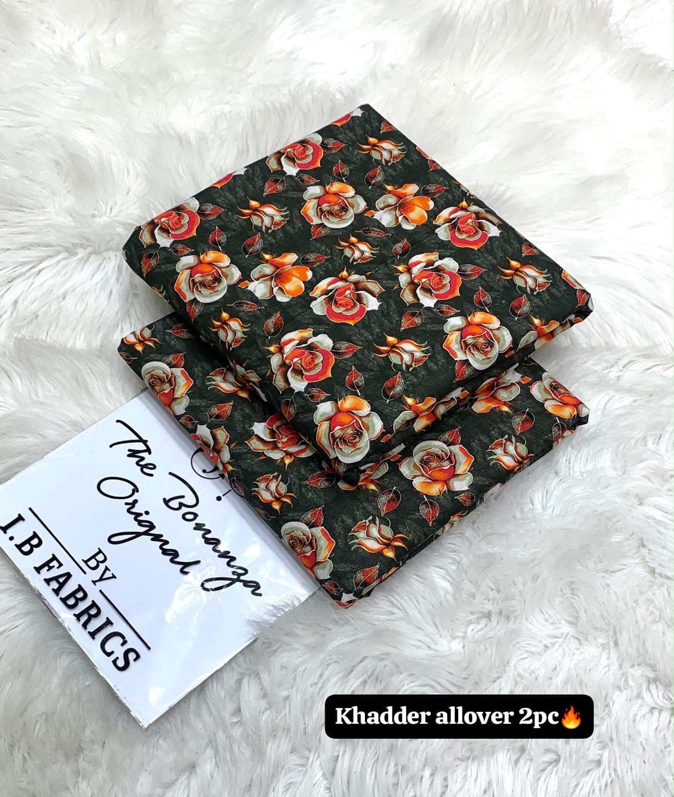 BONANZA 2PC KHADDAR ALLOVER ORIGINAL - BLACK FLORAL