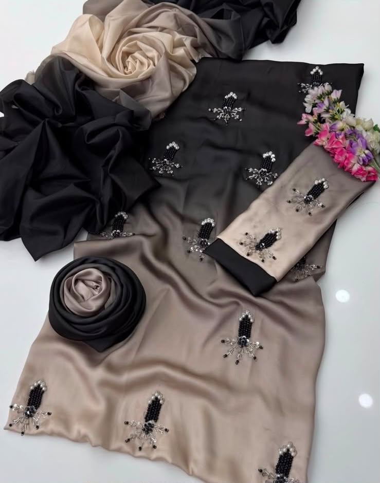 SHAMOZE SILK DIGITAL TIE AND DYE 3PC PREMIUM VERSION - GREY BLACK
