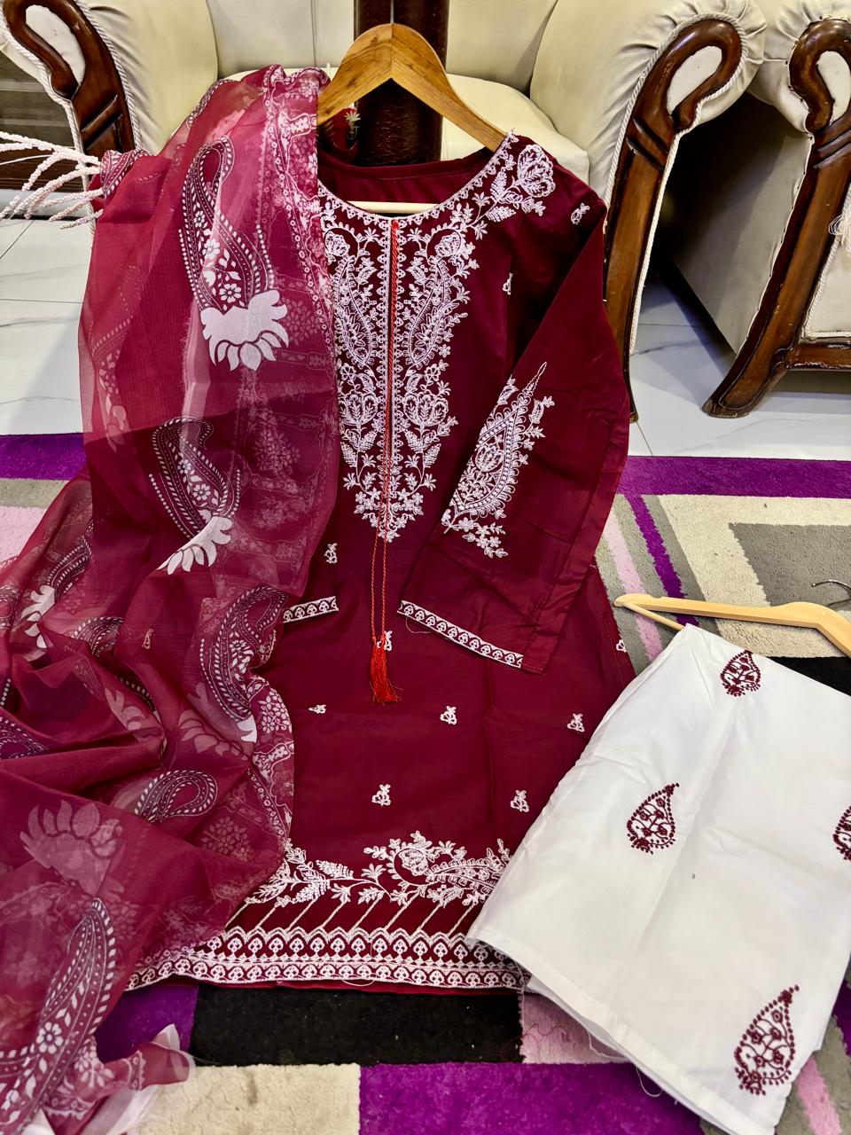 Cotton Dori Latkan Heavy Embroidered 2pc Dress - DESIGN 02
