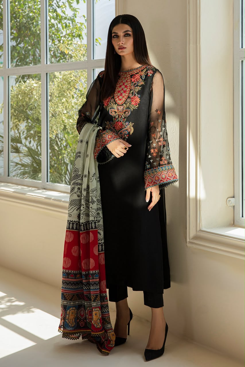 Baroque Chiffon Embroidered 3PC Suit - DESIGN 01