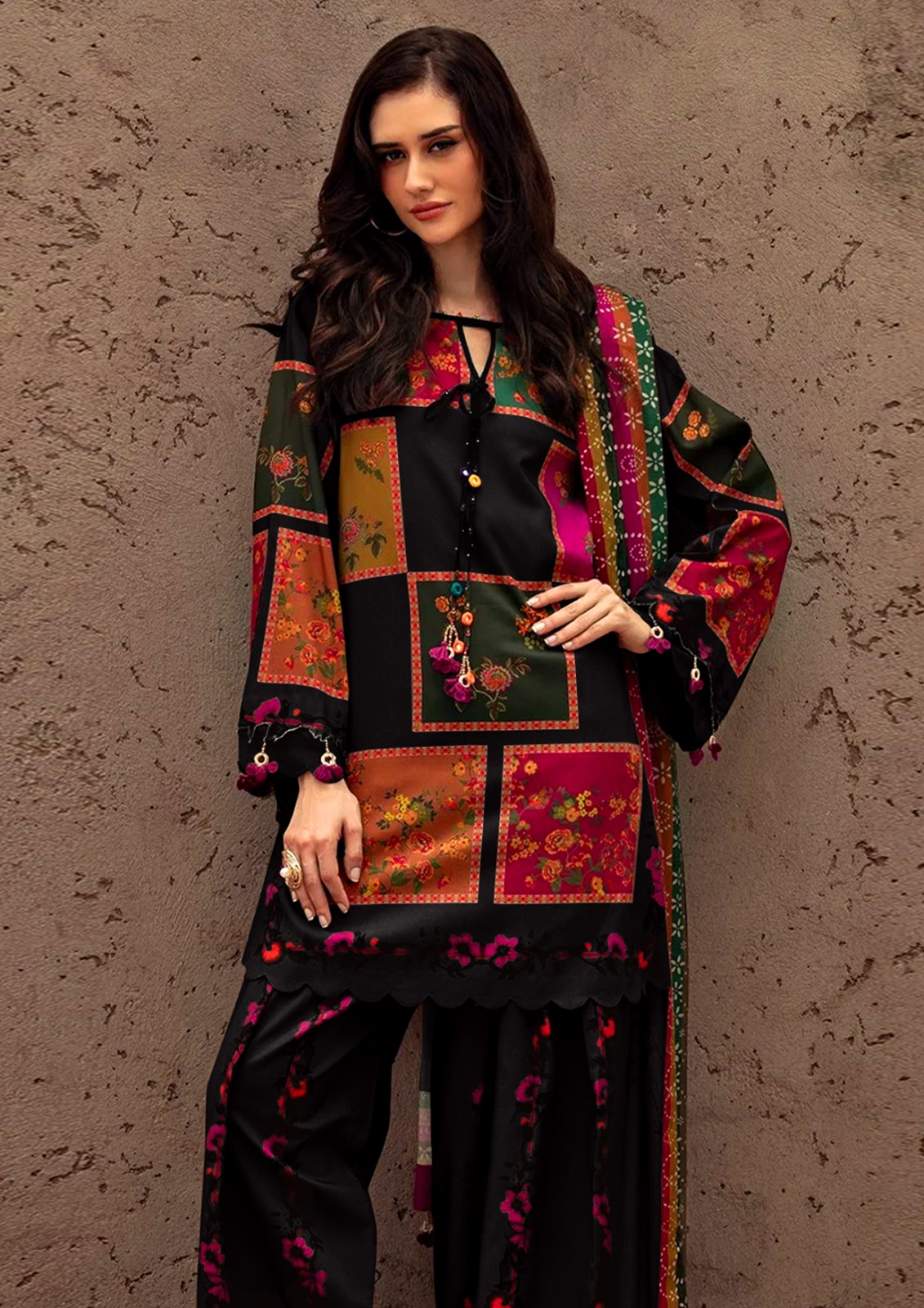 SHAMOOZ SILK DIGITAL PRINTED 3PC - DESIGN 34