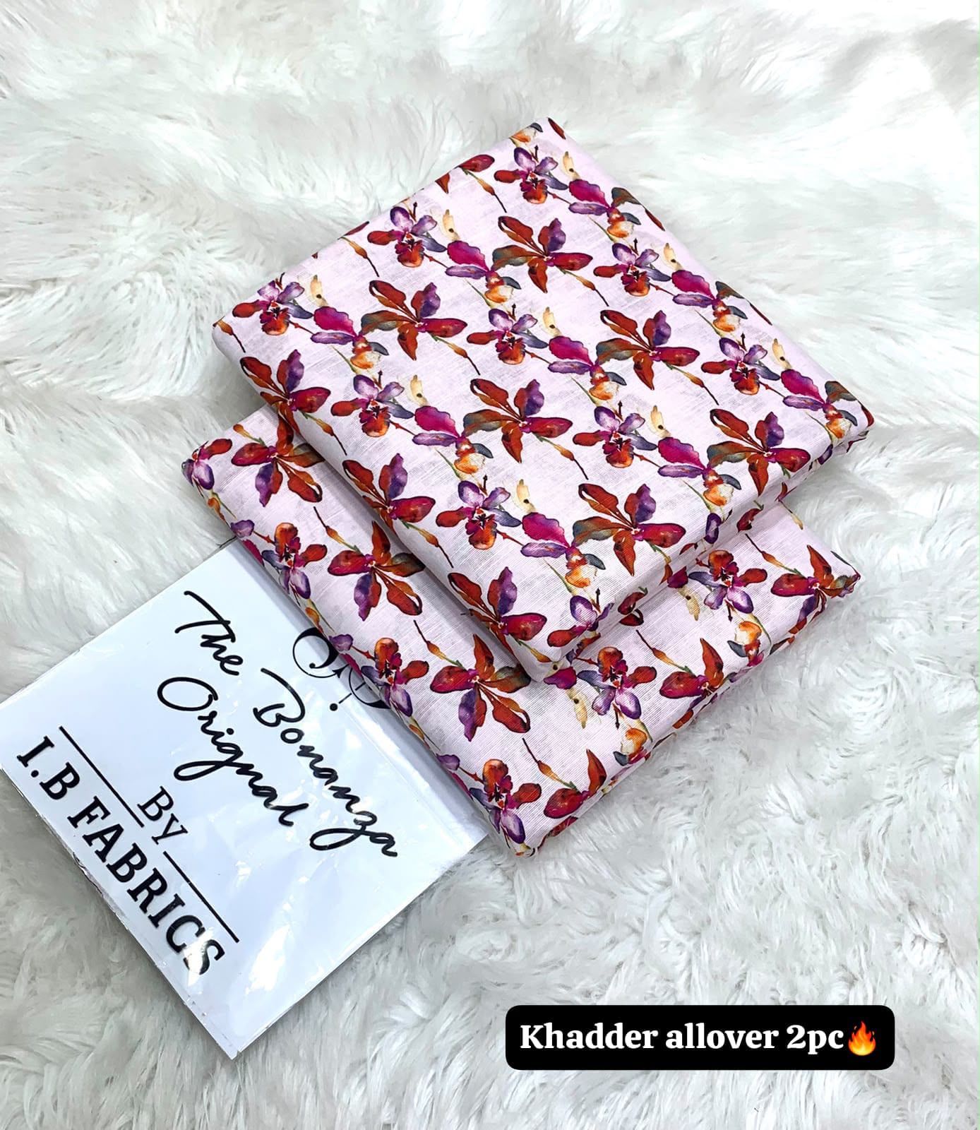 BONANZA 2PC KHADDAR ALLOVER ORIGINAL - WHITE PINK