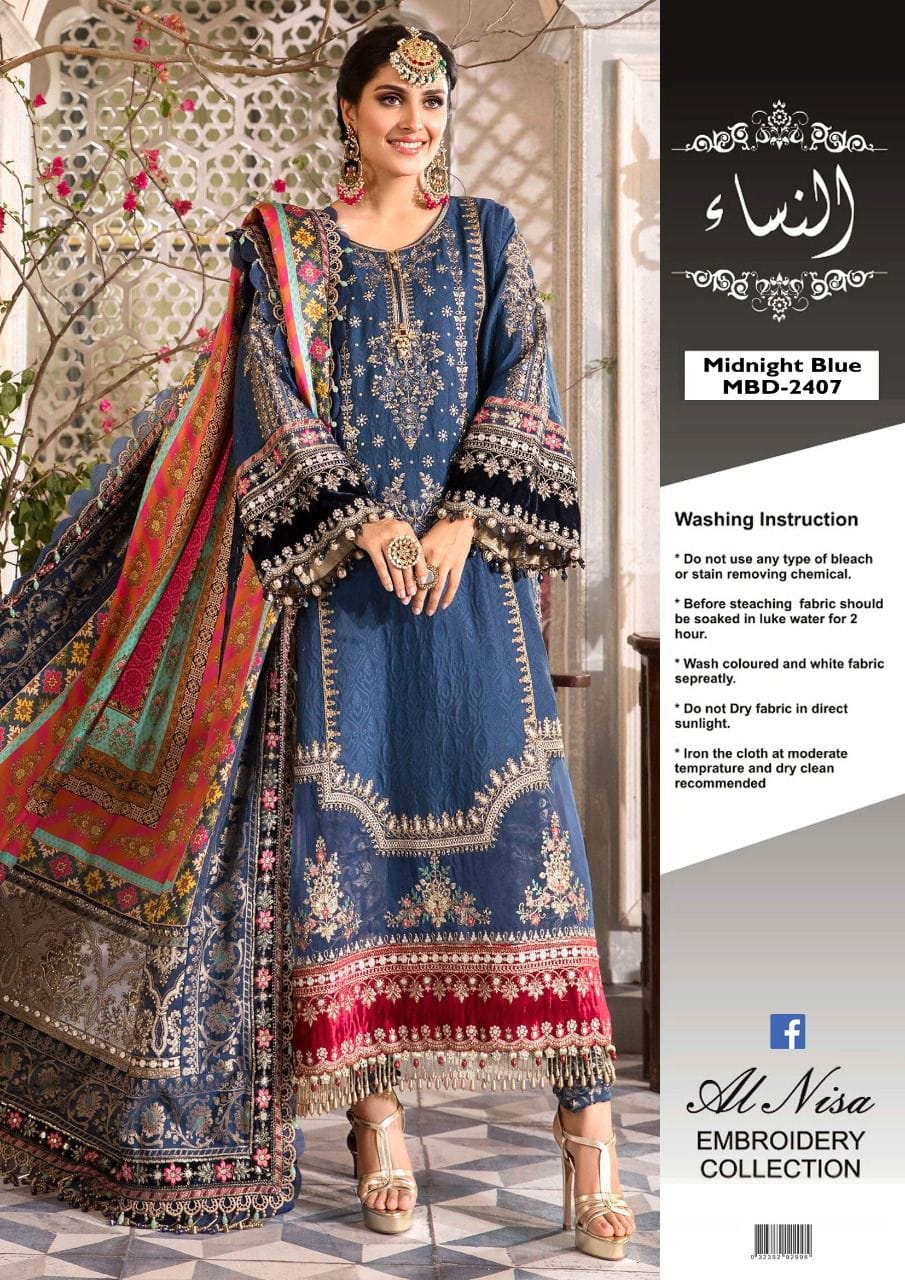 Maria B Midnight Blue MBD-2407 Chiffon - Design 01