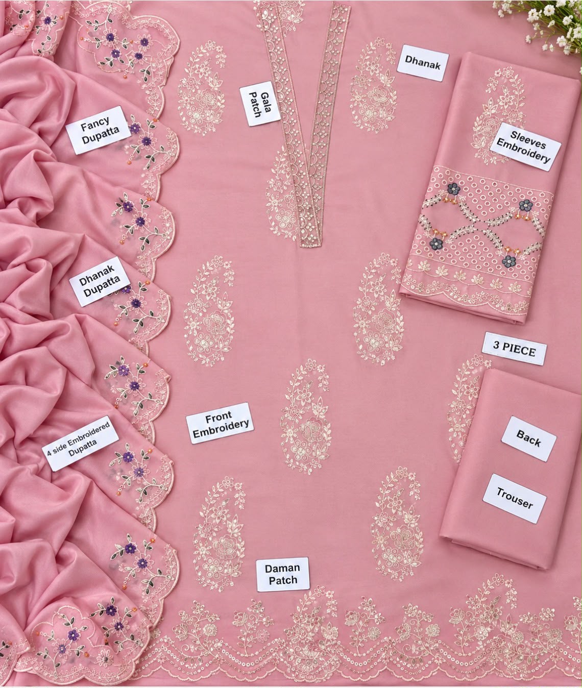 Crimson Dhanak Embroidered 3PC Suit - DESIGN 02