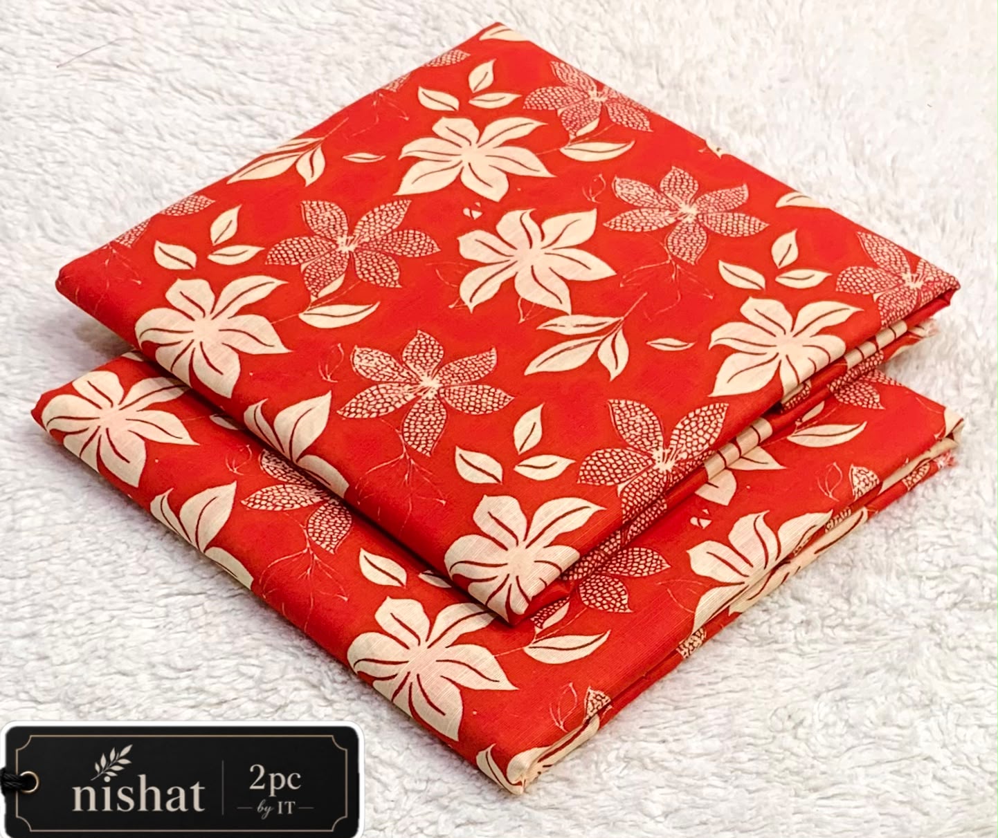 NISHAT ALLOVER KHADDAR 2PC BY IT - RED WHITE