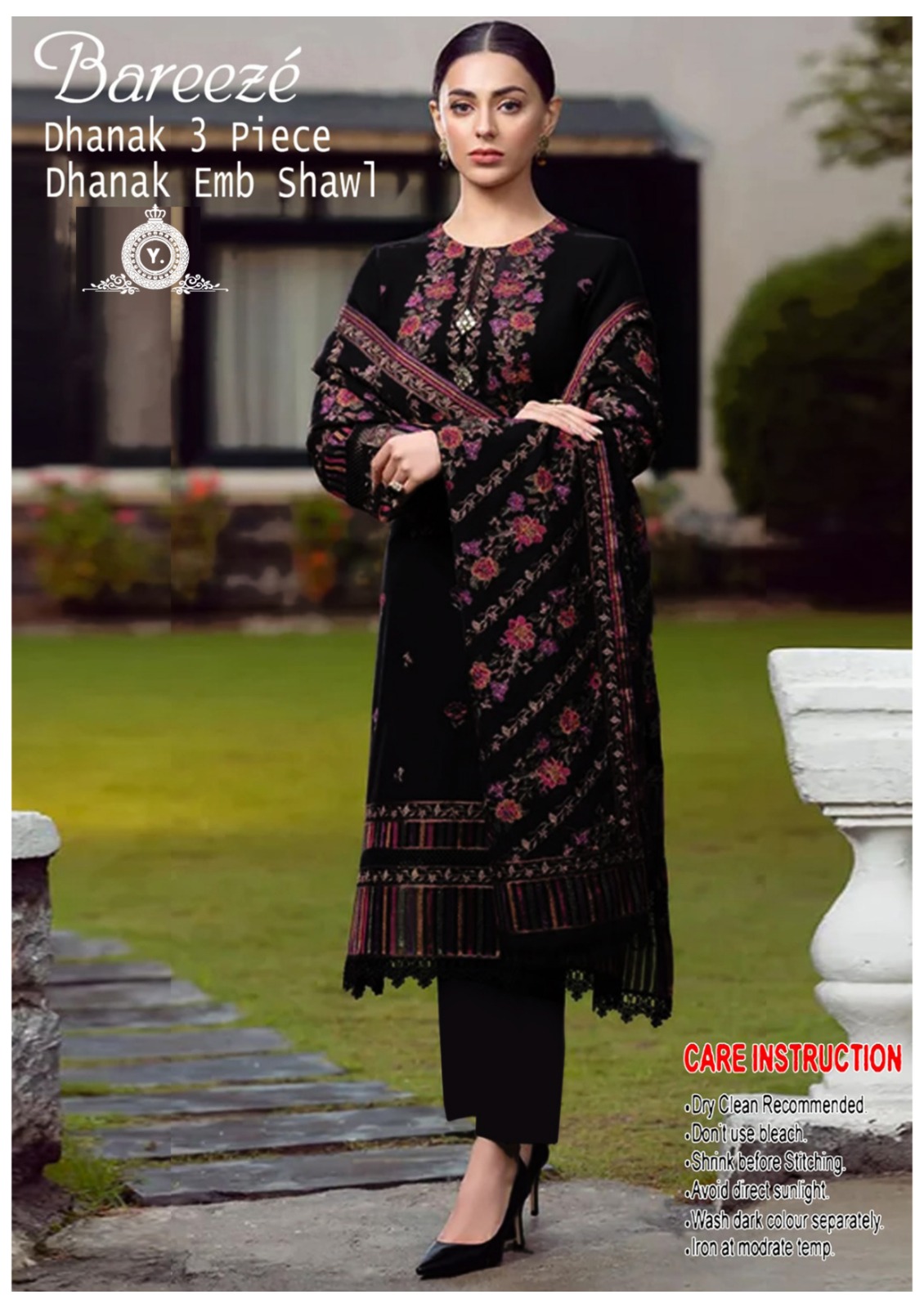 Dhanak 3pc Embroidered Suit with Embroidered Shawl - DESIGN 13