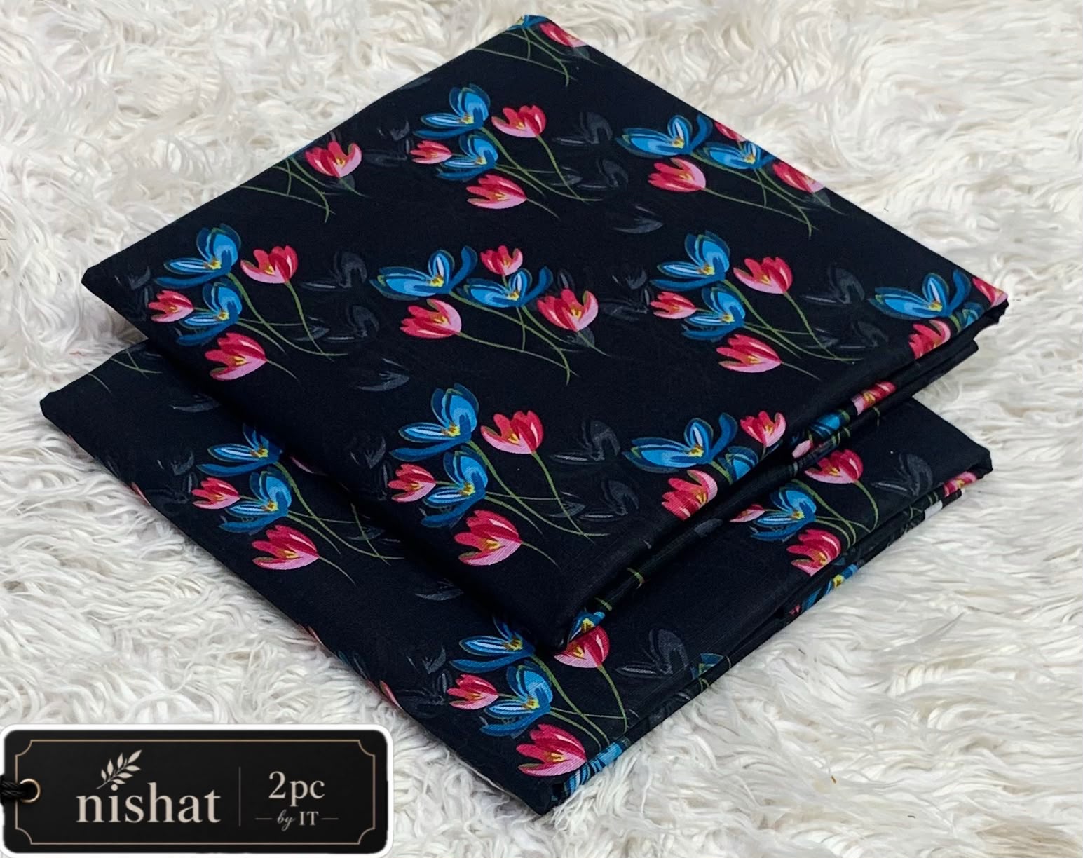 NISHAT ALLOVER KHADDAR 2PC BY IT - BLACK BLUE