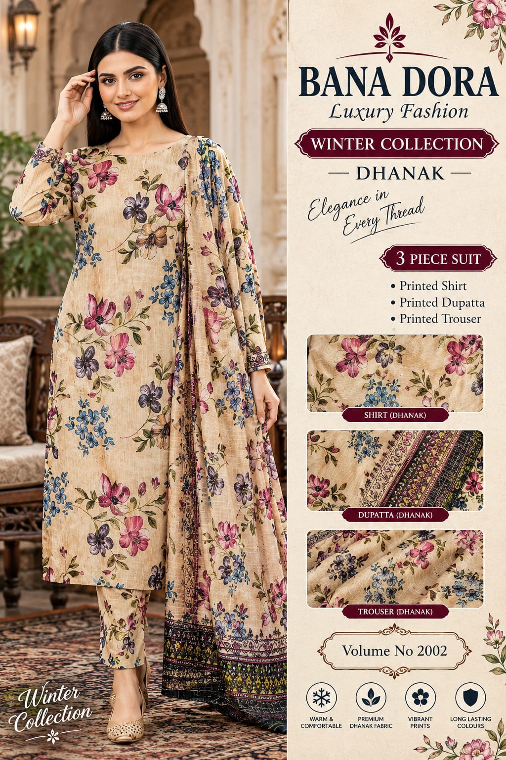 Bana Dora Dhanak Doria All Over Printed 3pc - Design 02