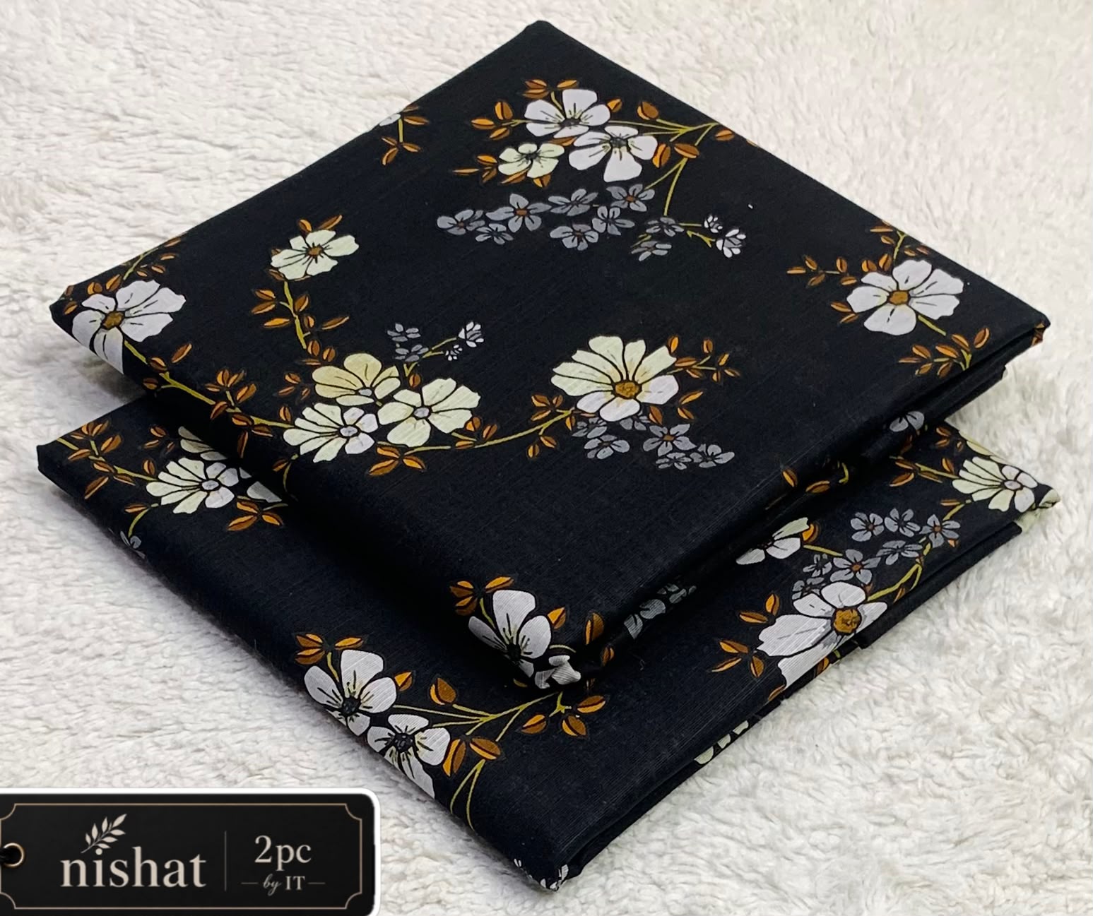 NISHAT ALLOVER KHADDAR 2PC BY IT - BLACK WHITE FLORAL