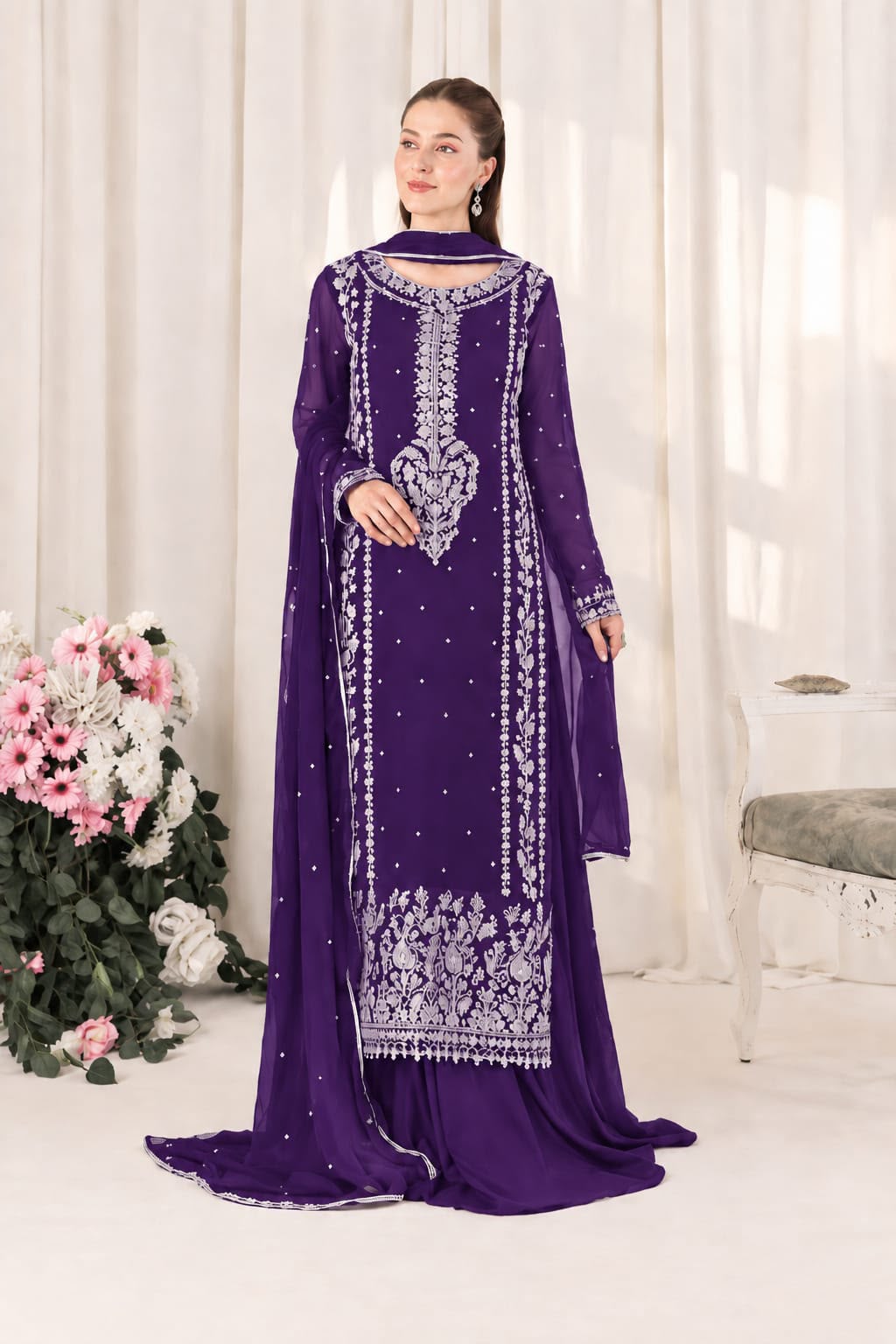 Harais Shakeel Chiffon Embroidered 3PC Suit - DESIGN 03