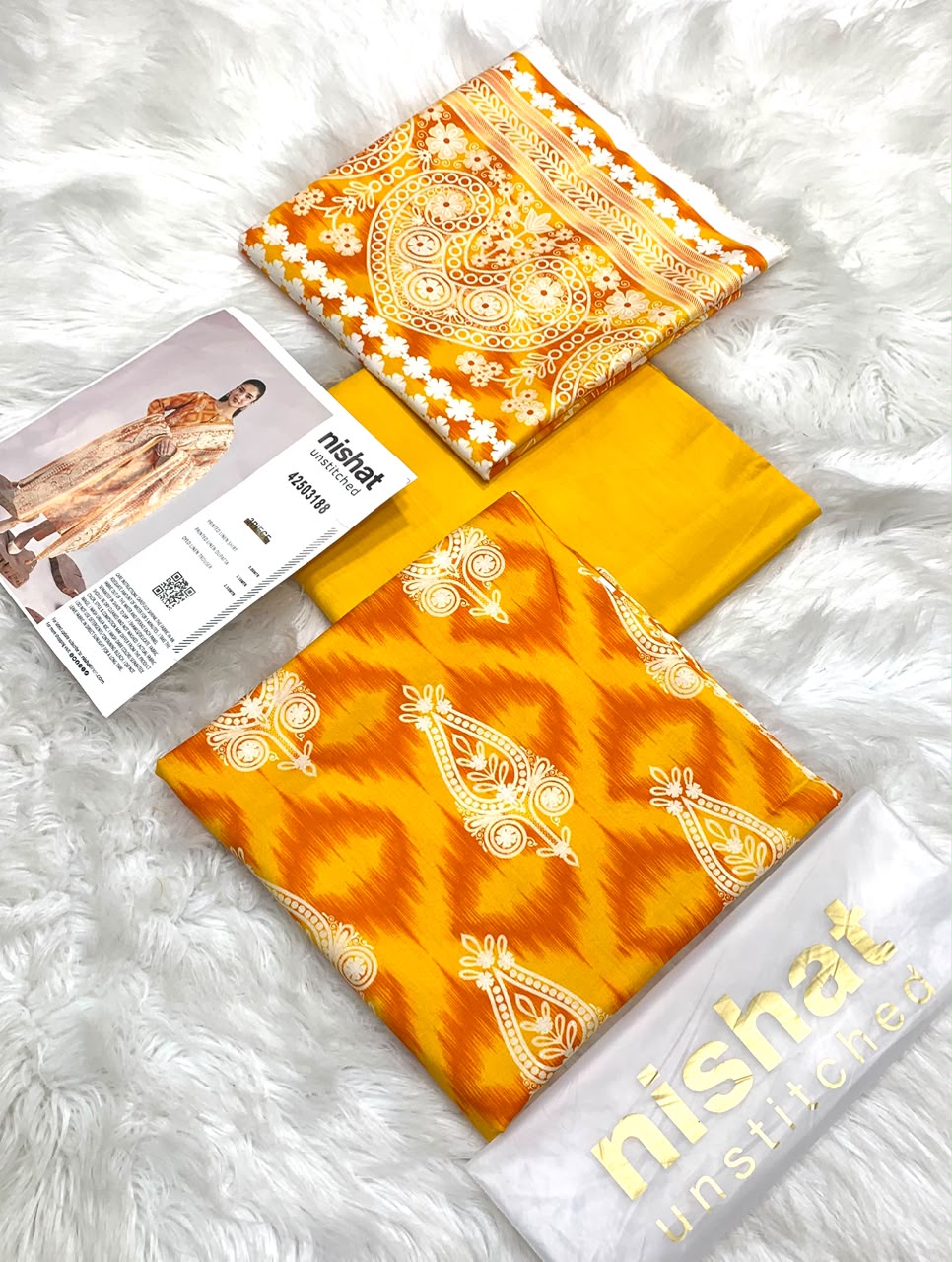 NISHAT PRINTED LINEN 3PC - MUSTARD