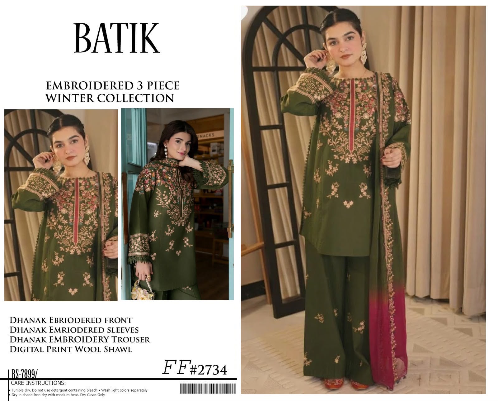 Batik Dhanak Embroidered 3PC Suit D#2734 - DESIGN 03