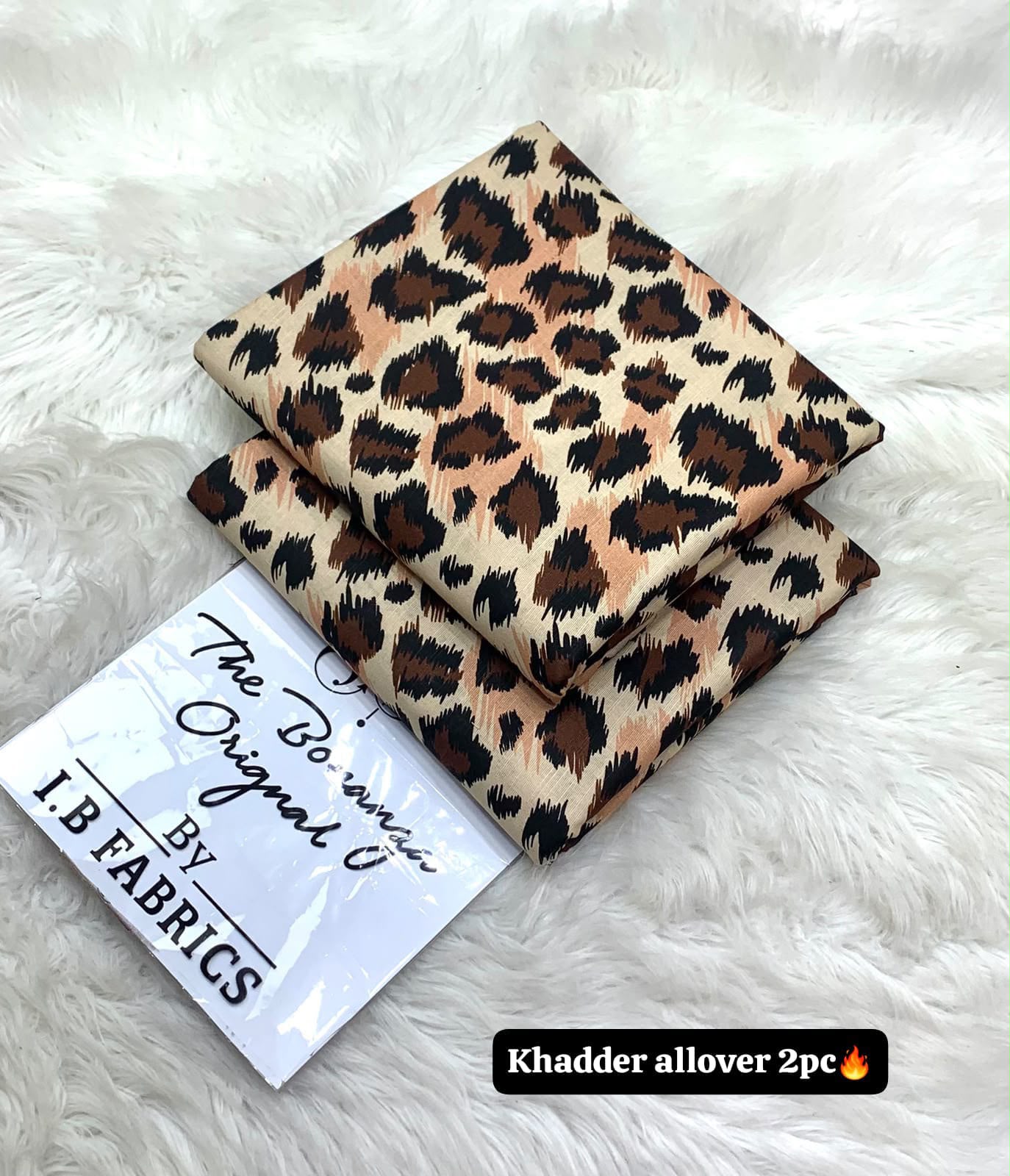 BONANZA 2PC KHADDAR ALLOVER ORIGINAL - LEOPARD BEIGE