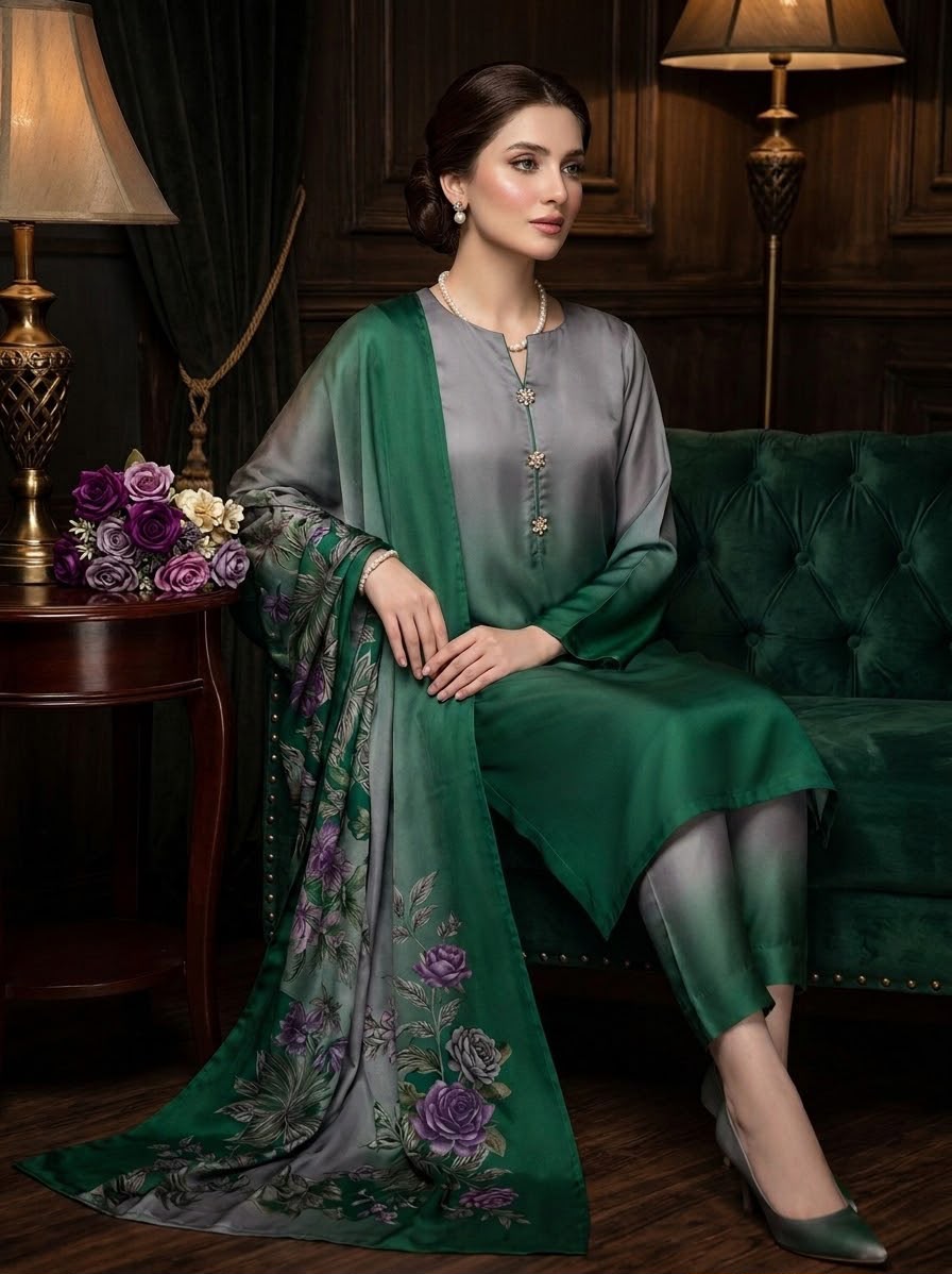 Digital Printed Shamoz Silk 3pc Suit - DESIGN 82