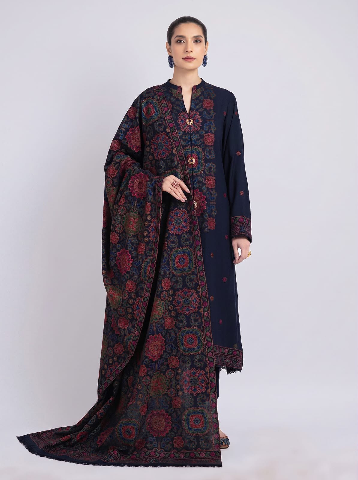 BAREEZE 6194 DHANAK CROSS STITCH - NAVY MULTI