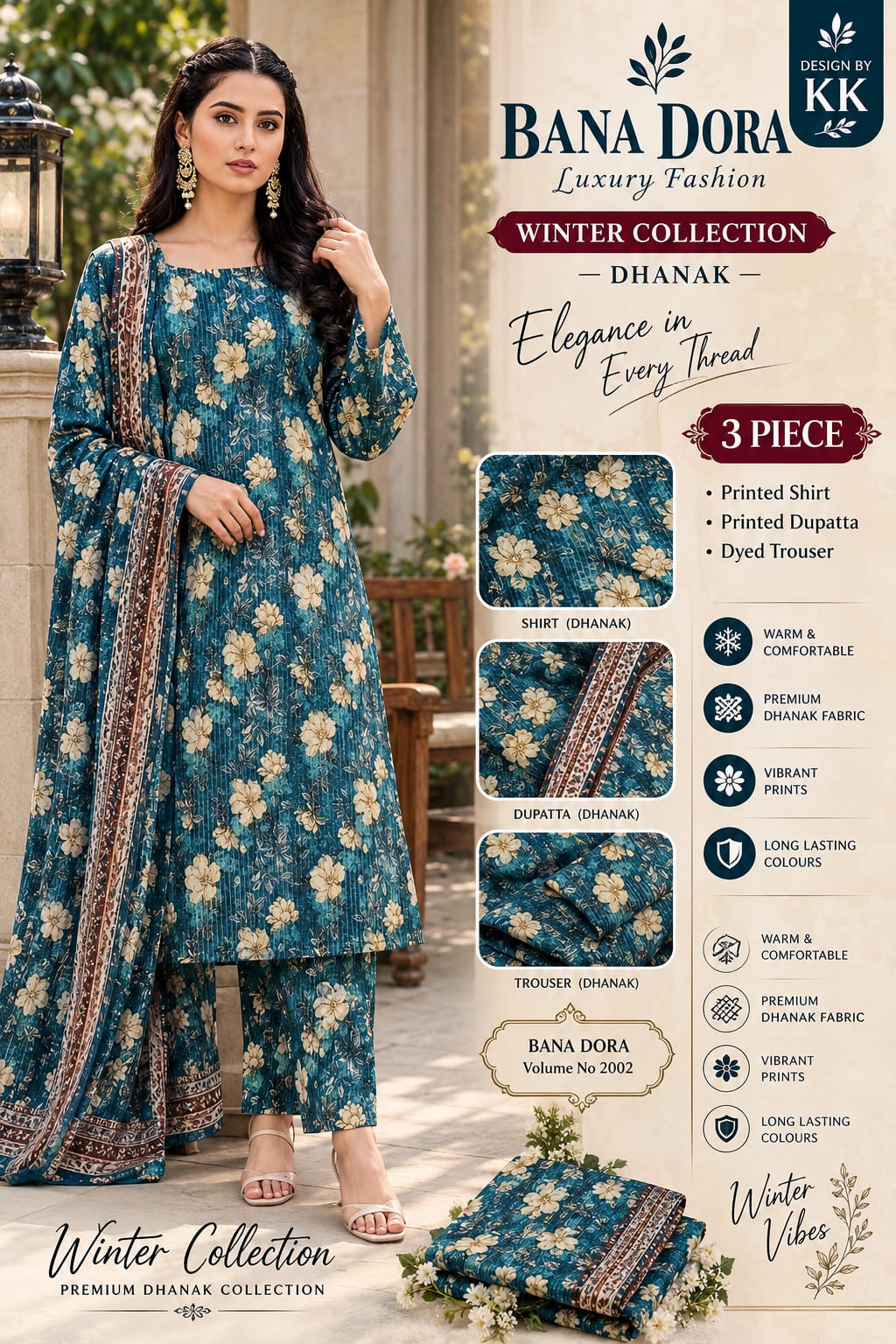 Bana Dora Dhanak Doria All Over Printed 3pc - Design 08