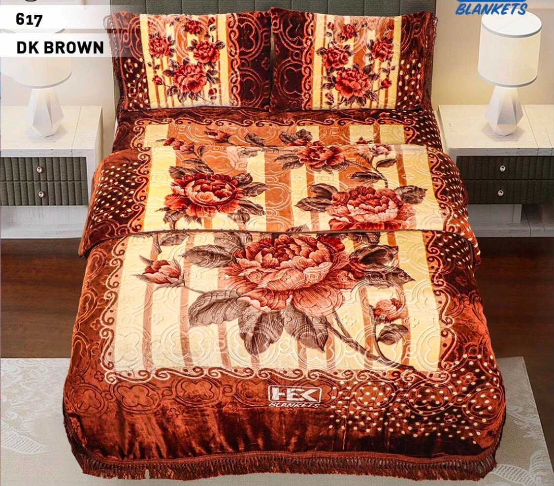 4PCS KAMBAL BLANKET SET - DARK BROWN STRIPE