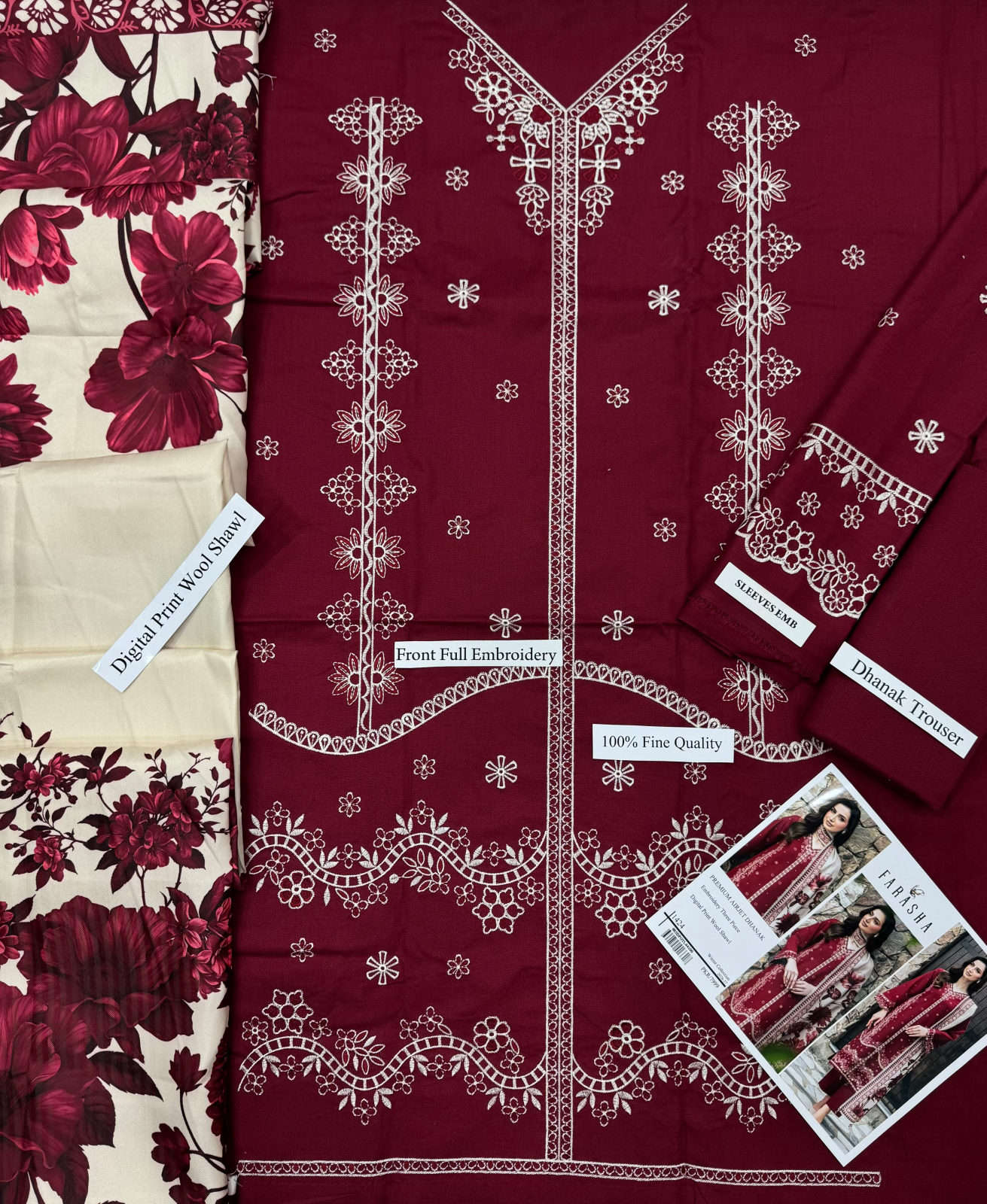 Farasha Dhanak Embroidered 3PC Suit D#1424 - DESIGN 02