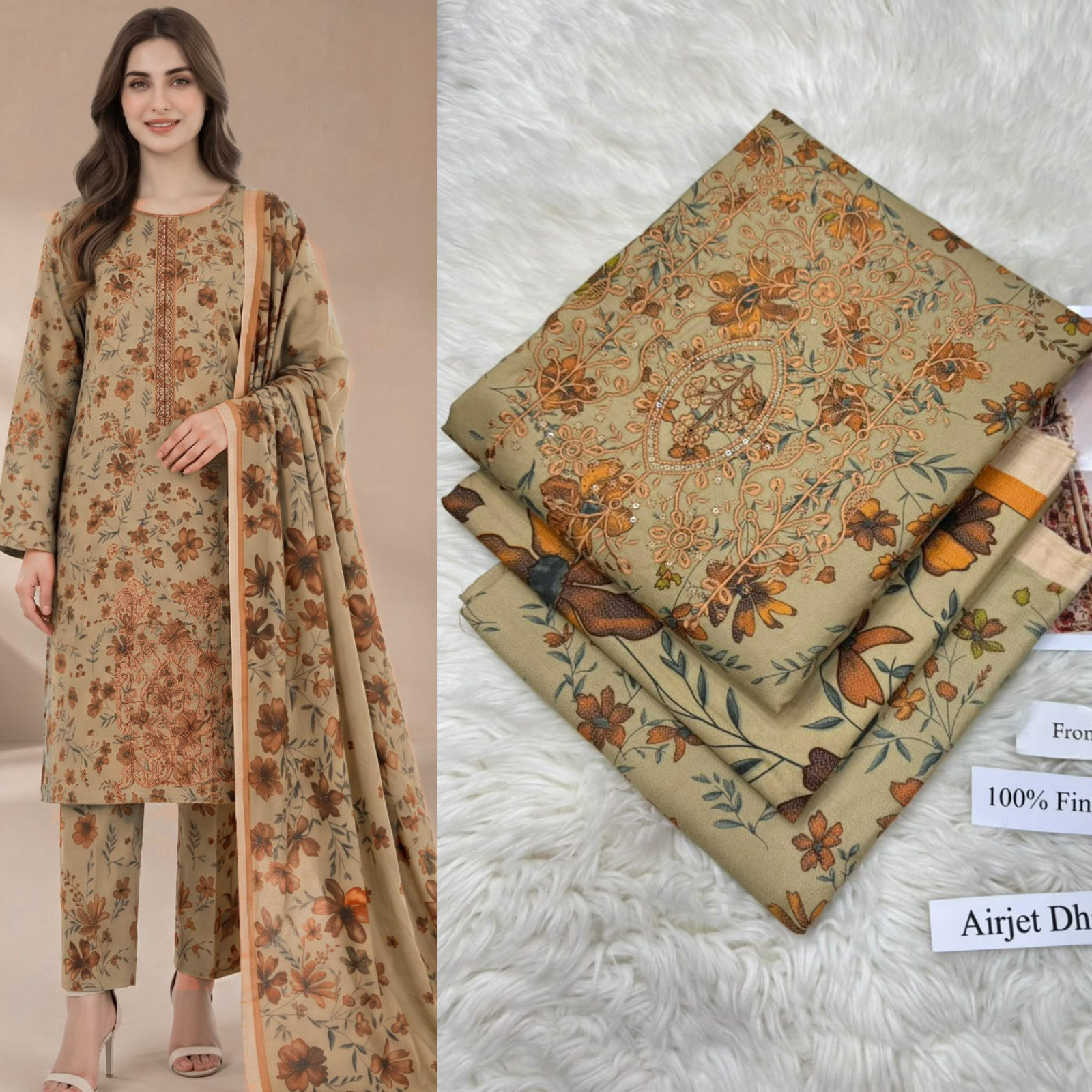 Airjet Dhanak with Dhanak Dupatta Panel Sequence Embroidered - DESIGN 14