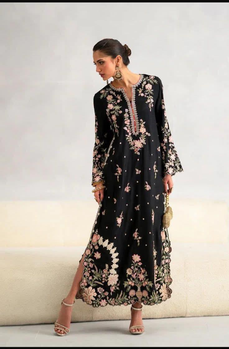 Silk Embroidered Kaftan 2PC Suit - DESIGN 03