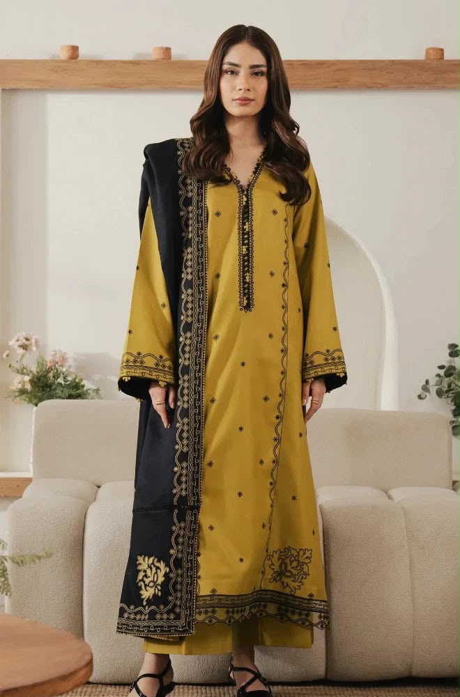 Zara Shahjahan Dhanak Embroidered 3PC Suit D#7611 - DESIGN 01