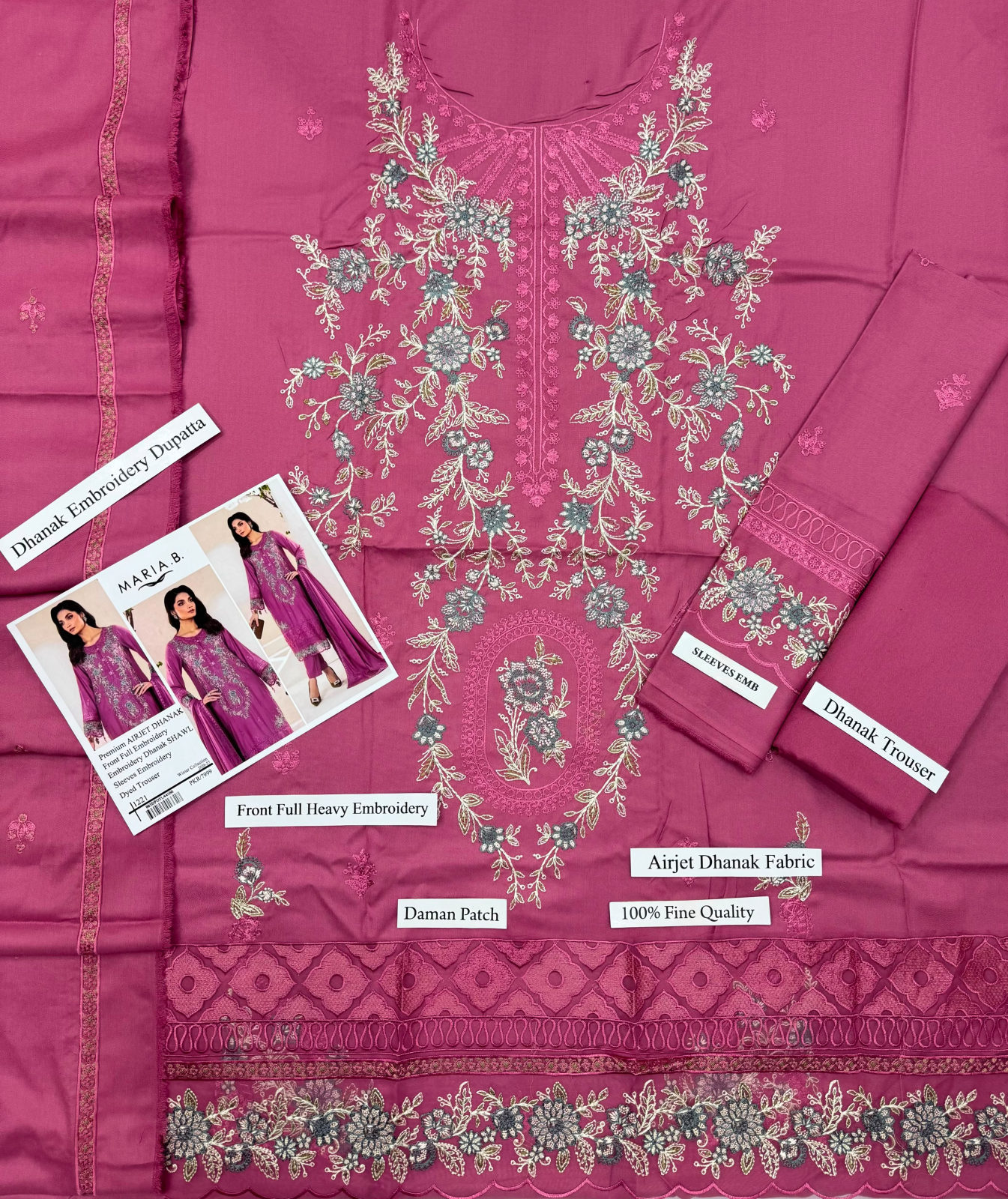 Maria B 1221 Airjet Dhanak with Embroidered Dhanak Shawl - DESIGN 01