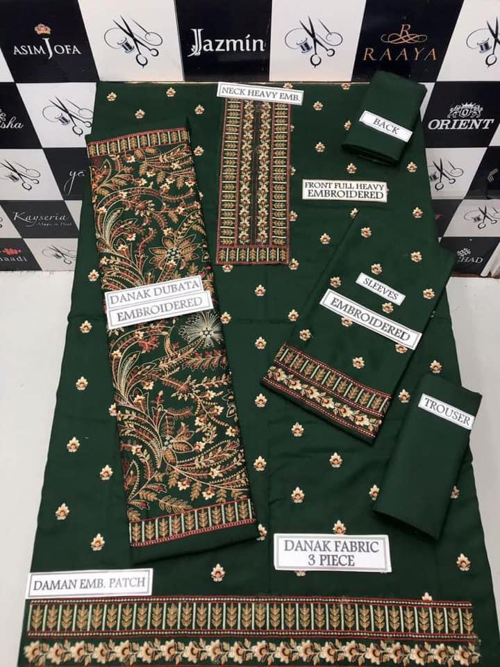 Dhanak 3pc Embroidered Suit with Embroidered Shawl - DESIGN 26