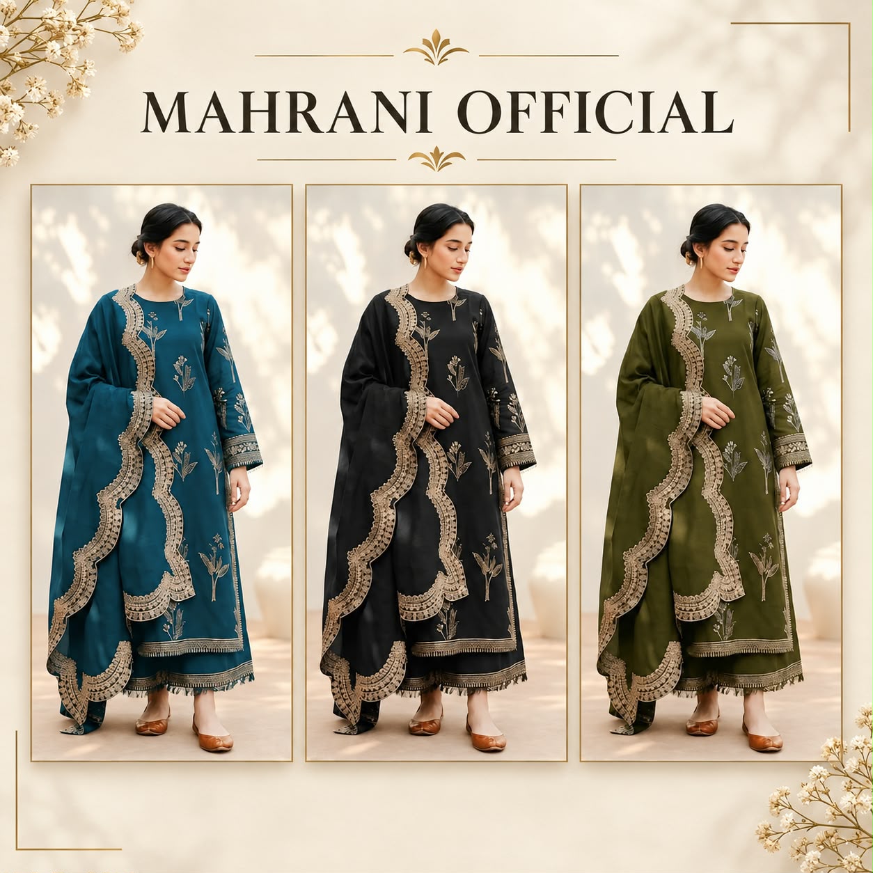 Mahrani Dhanak Embroidered 3PC Suit D#NF1302 - DESIGN 01