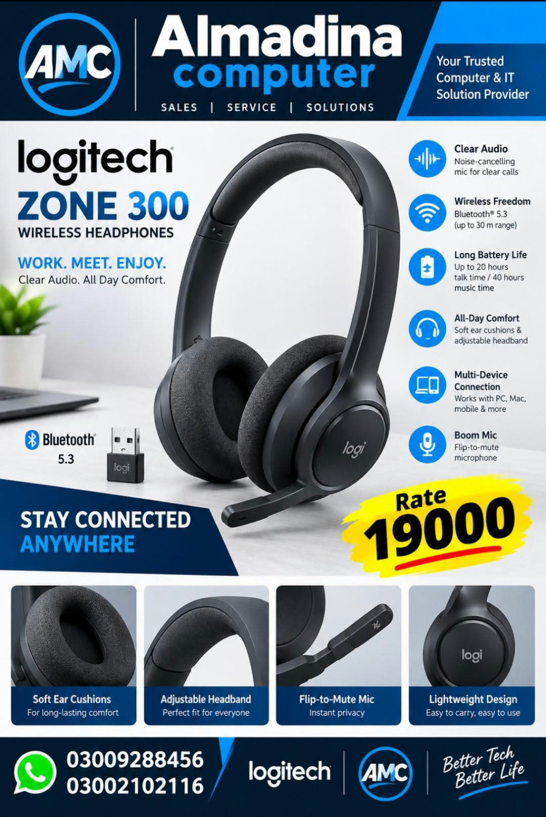 Logitech Zone 300 Wireless Headphones