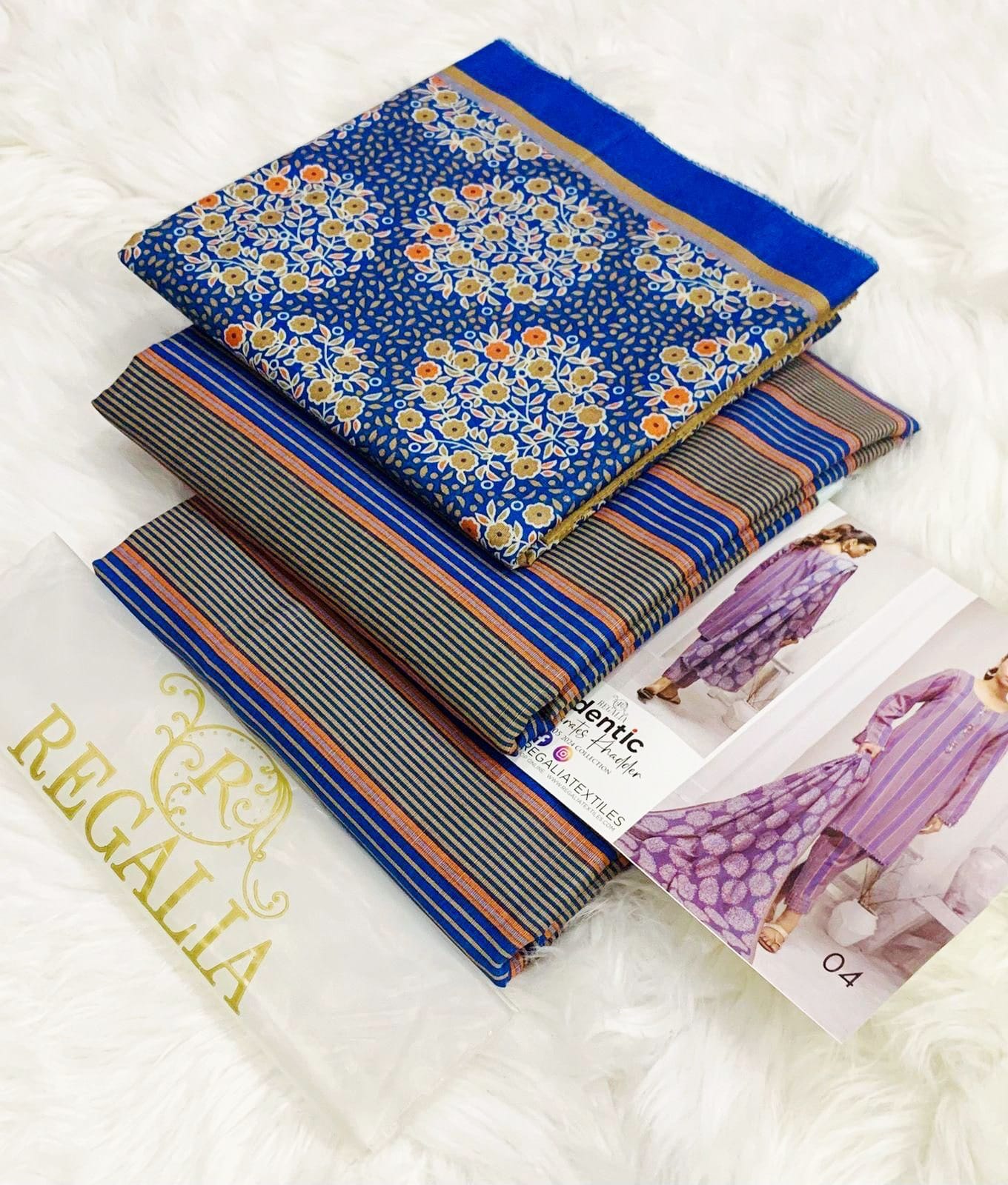 REGALIA ORIGINAL 3PC PRINTED KHADDAR COLLECTION - ROYAL BLUE PRINT