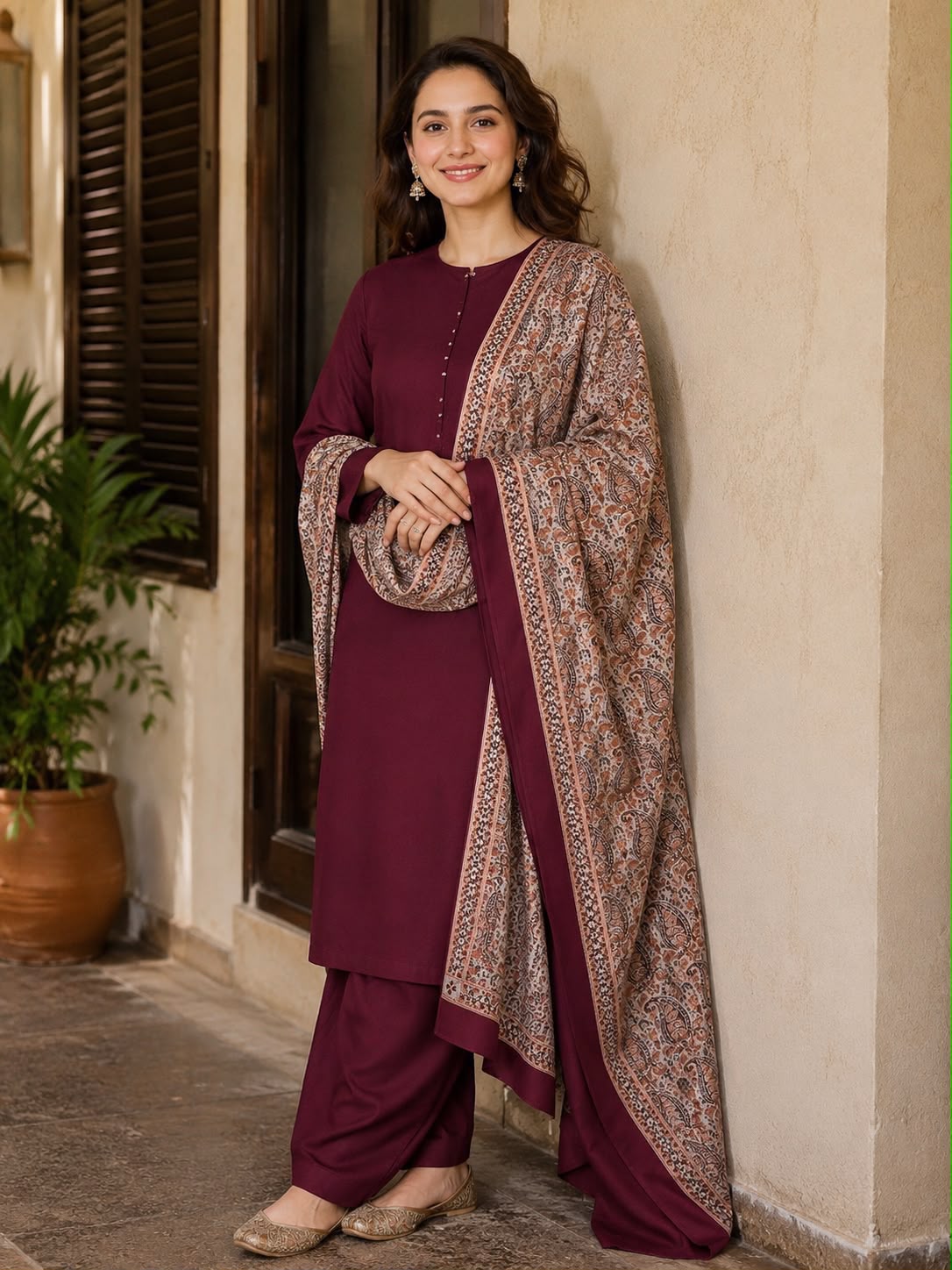 Dhanak 3PC Suit with Turkish Shawl - DESIGN 02